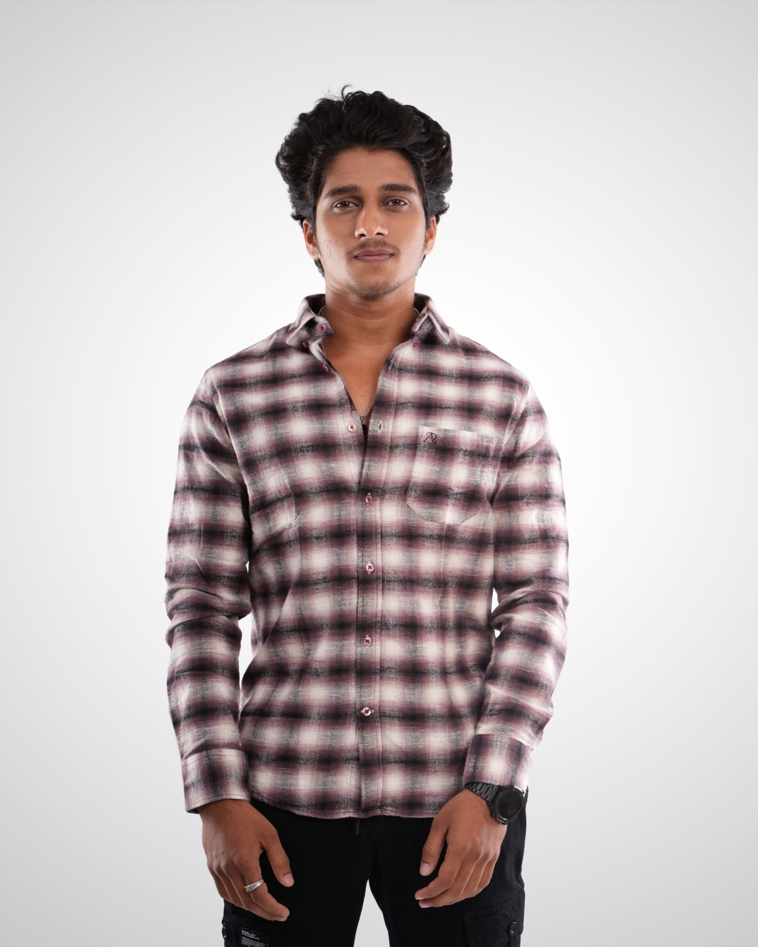 Mint Melange Twill Checked Shirt