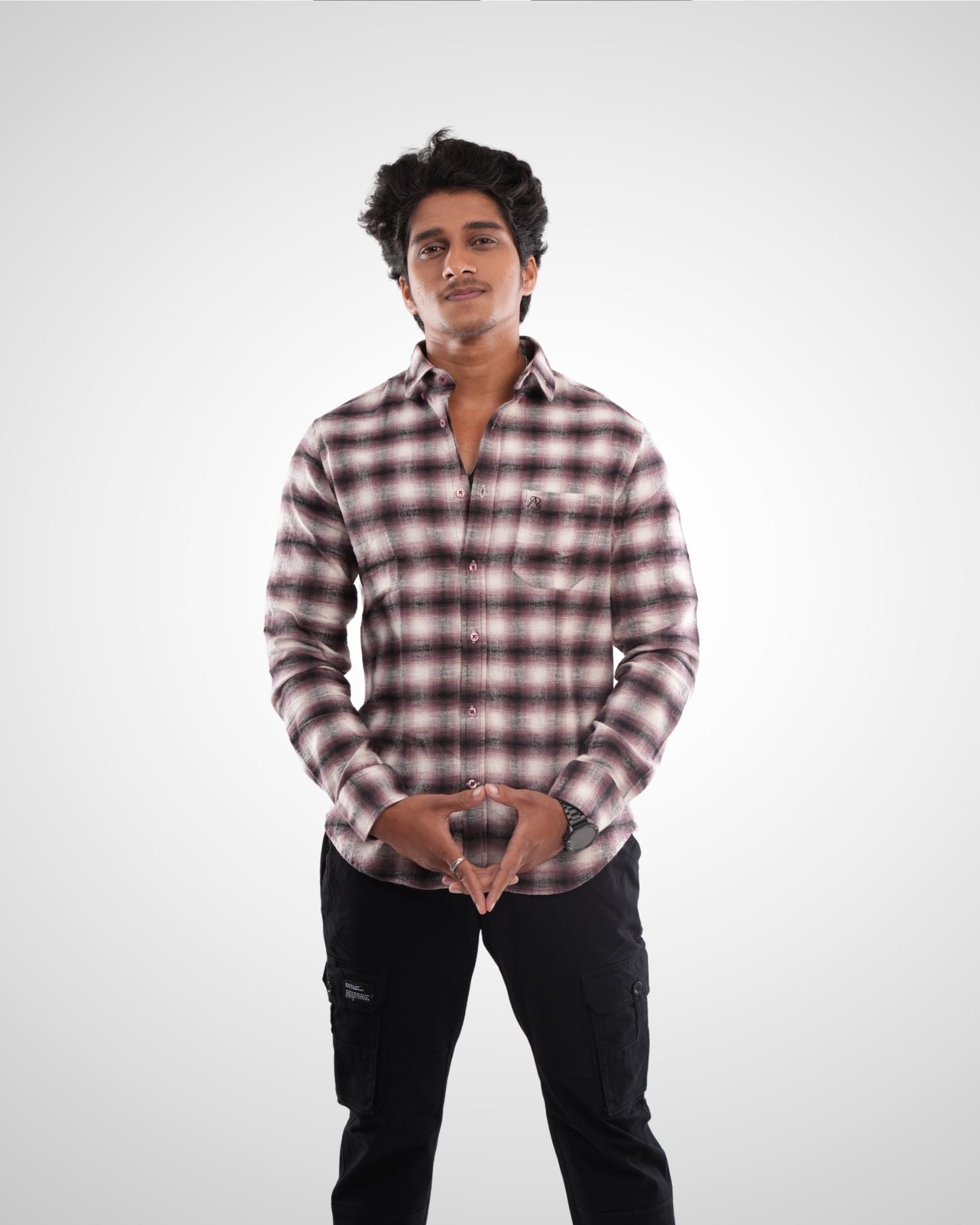 Mint Melange Twill Checked Shirt