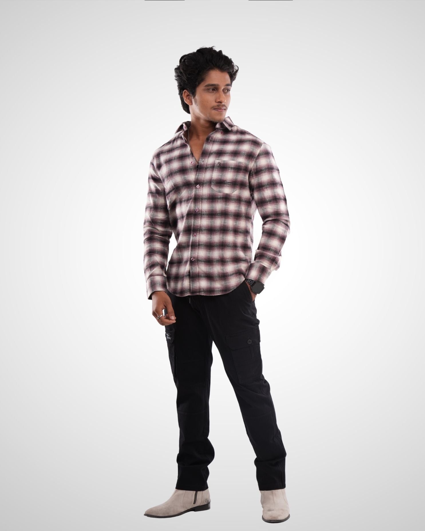 Mint Melange Twill Checked Shirt