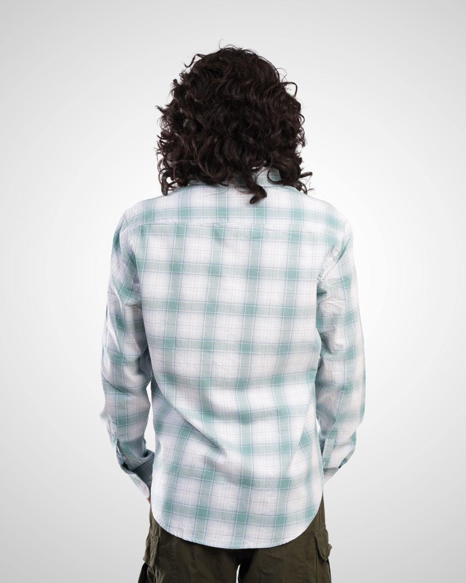 Mint Green Melange Twill Checked Shirt