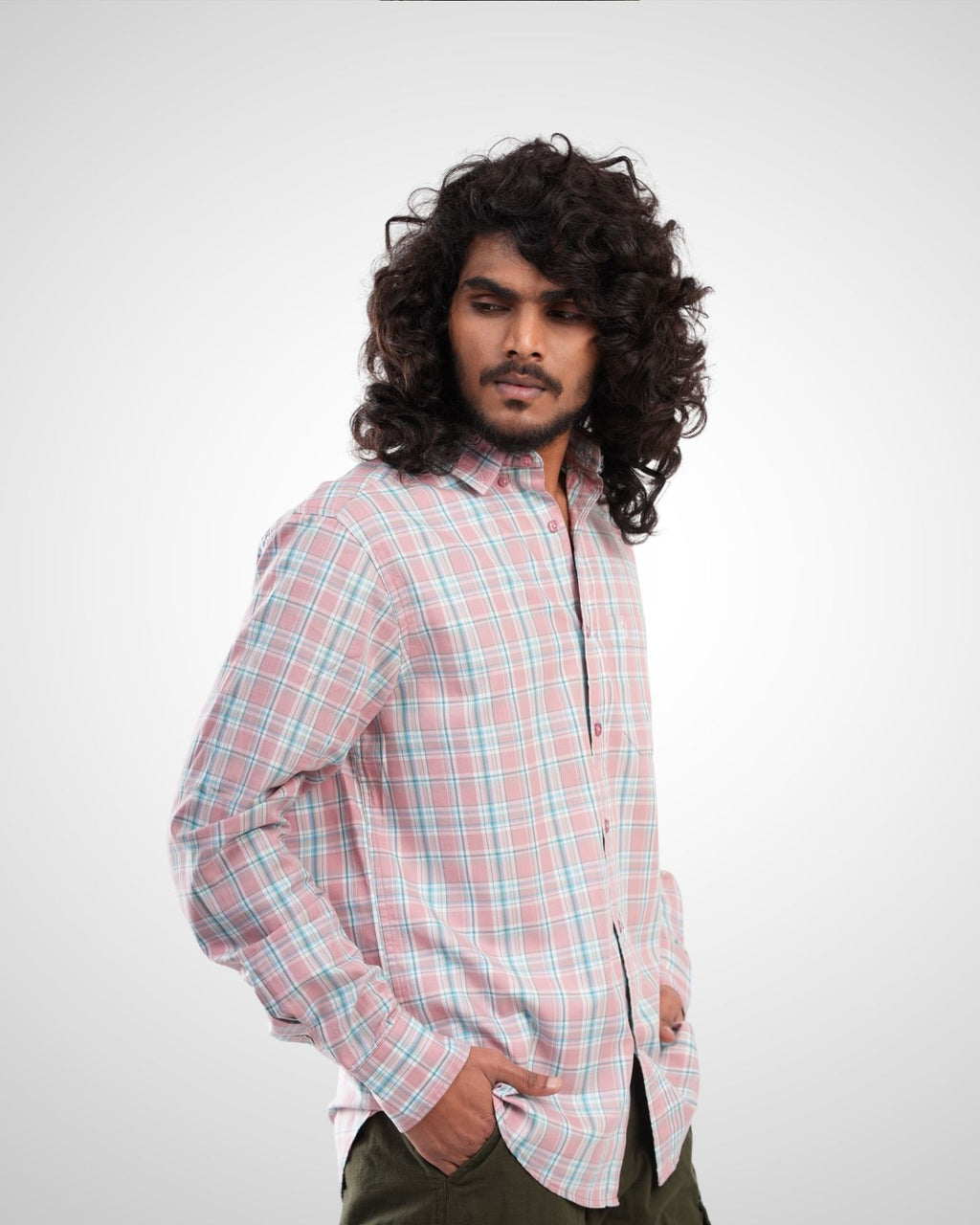 Pastel Pink Giza Twill Checked Shirt