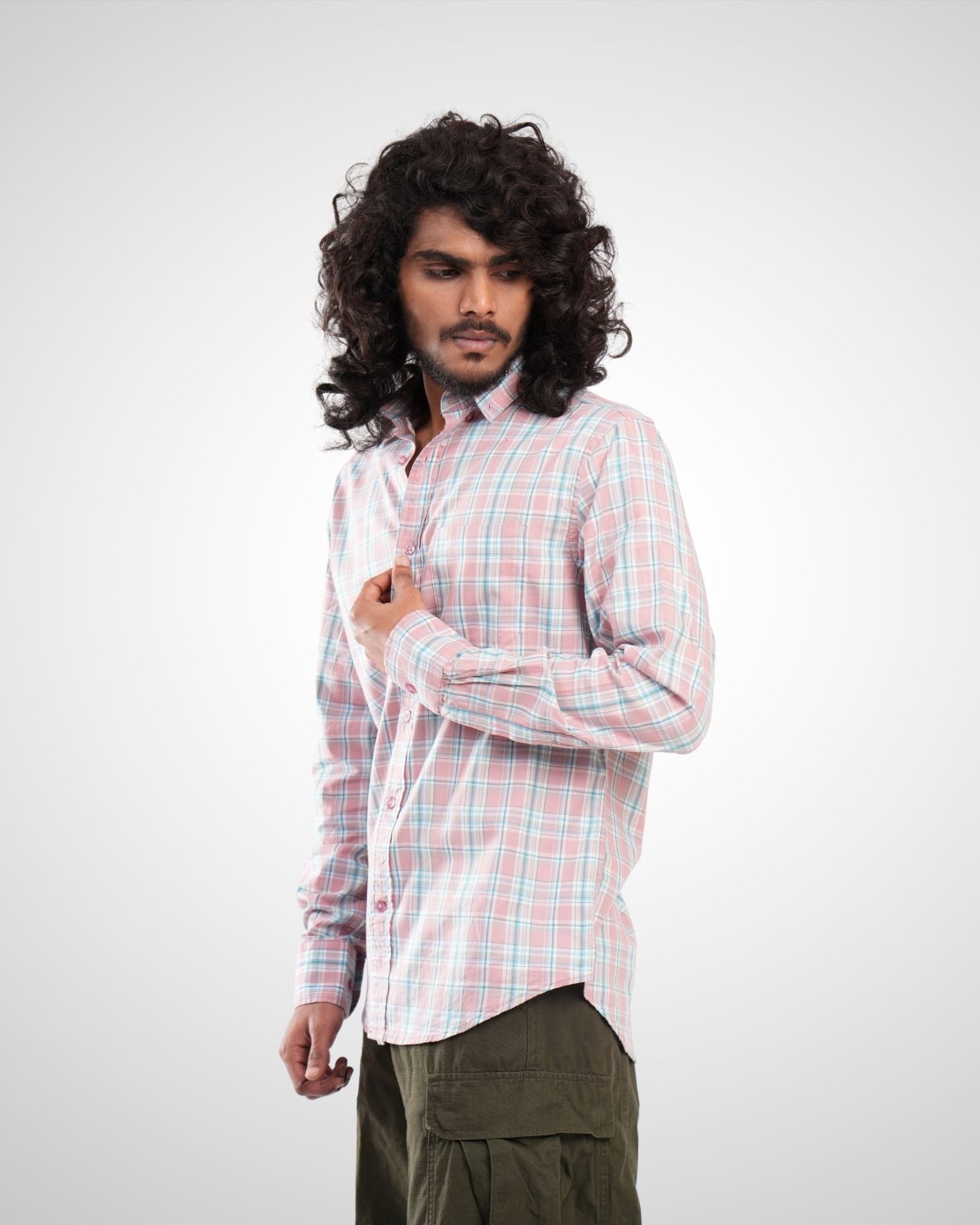 Pastel Pink Giza Twill Checked Shirt