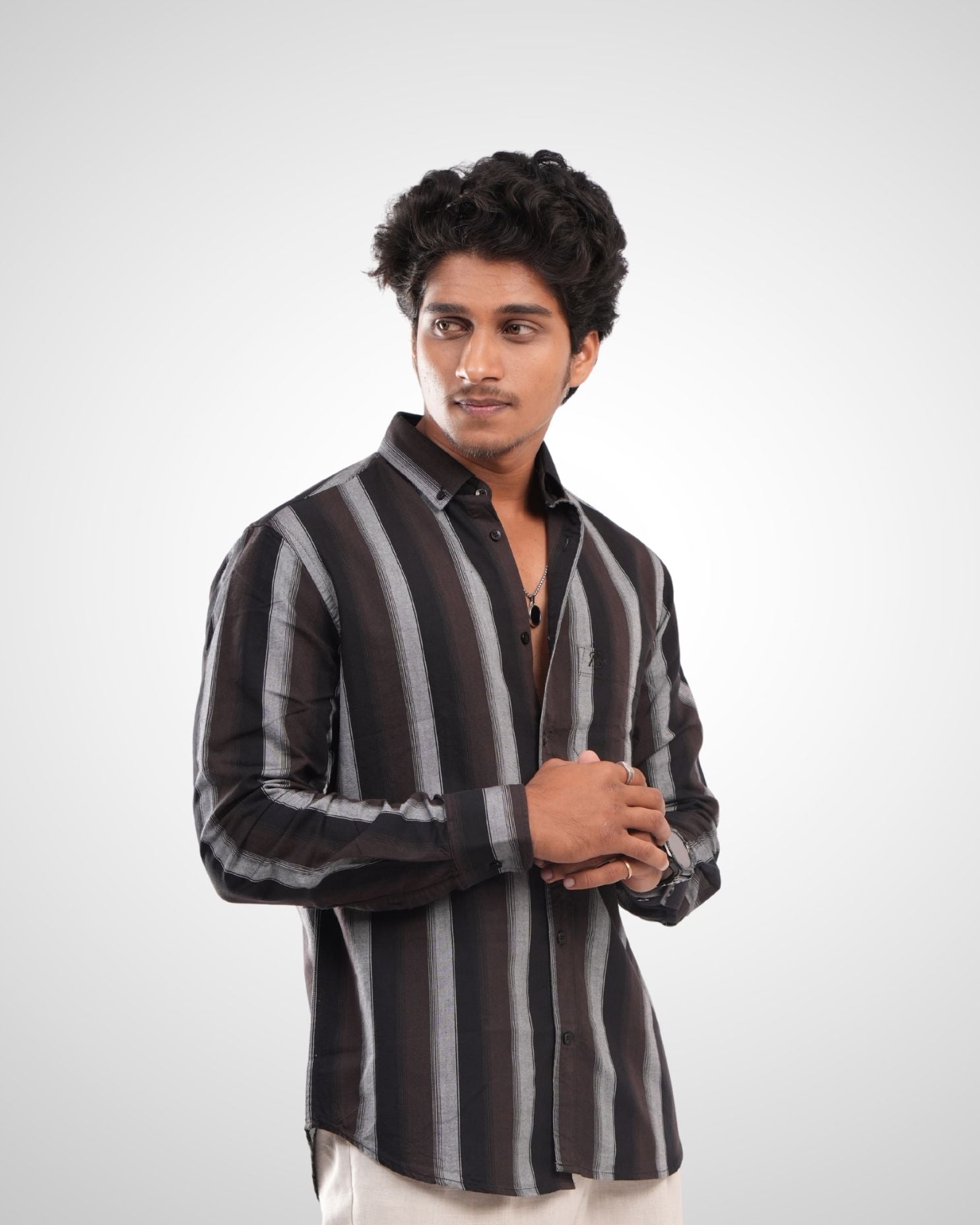 Black Cotton Oxford Stripe Shirt