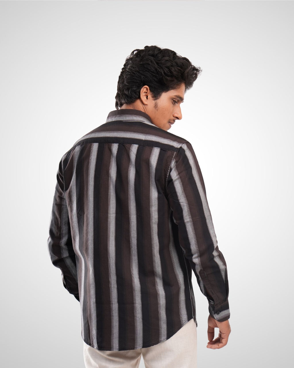 Black Cotton Oxford Stripe Shirt