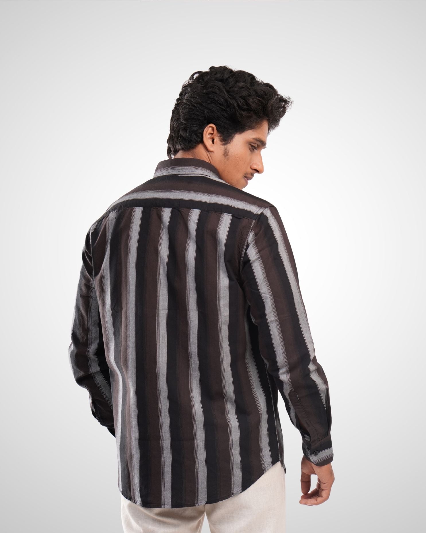 Black Cotton Oxford Stripe Shirt