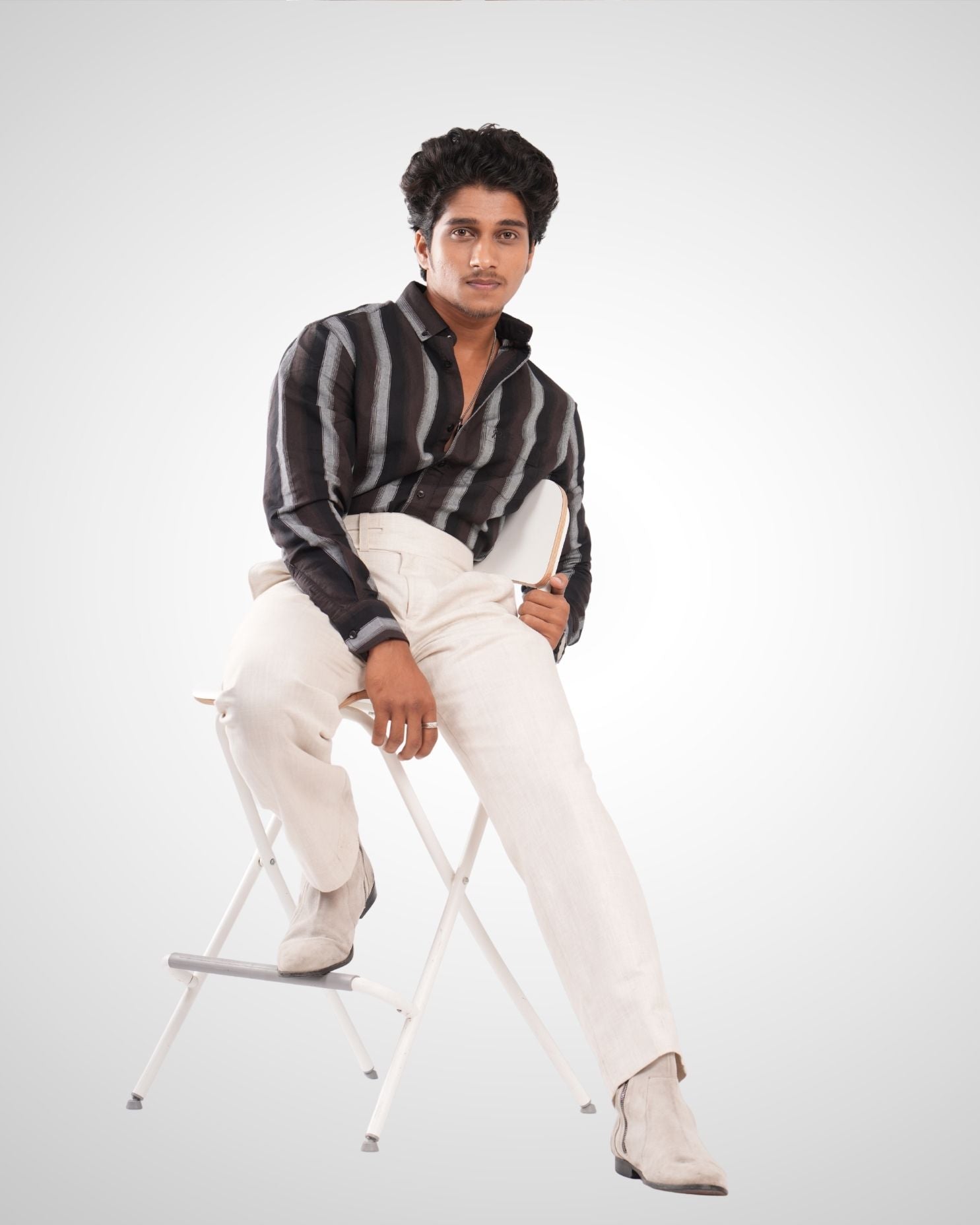 Black Cotton Oxford Stripe Shirt