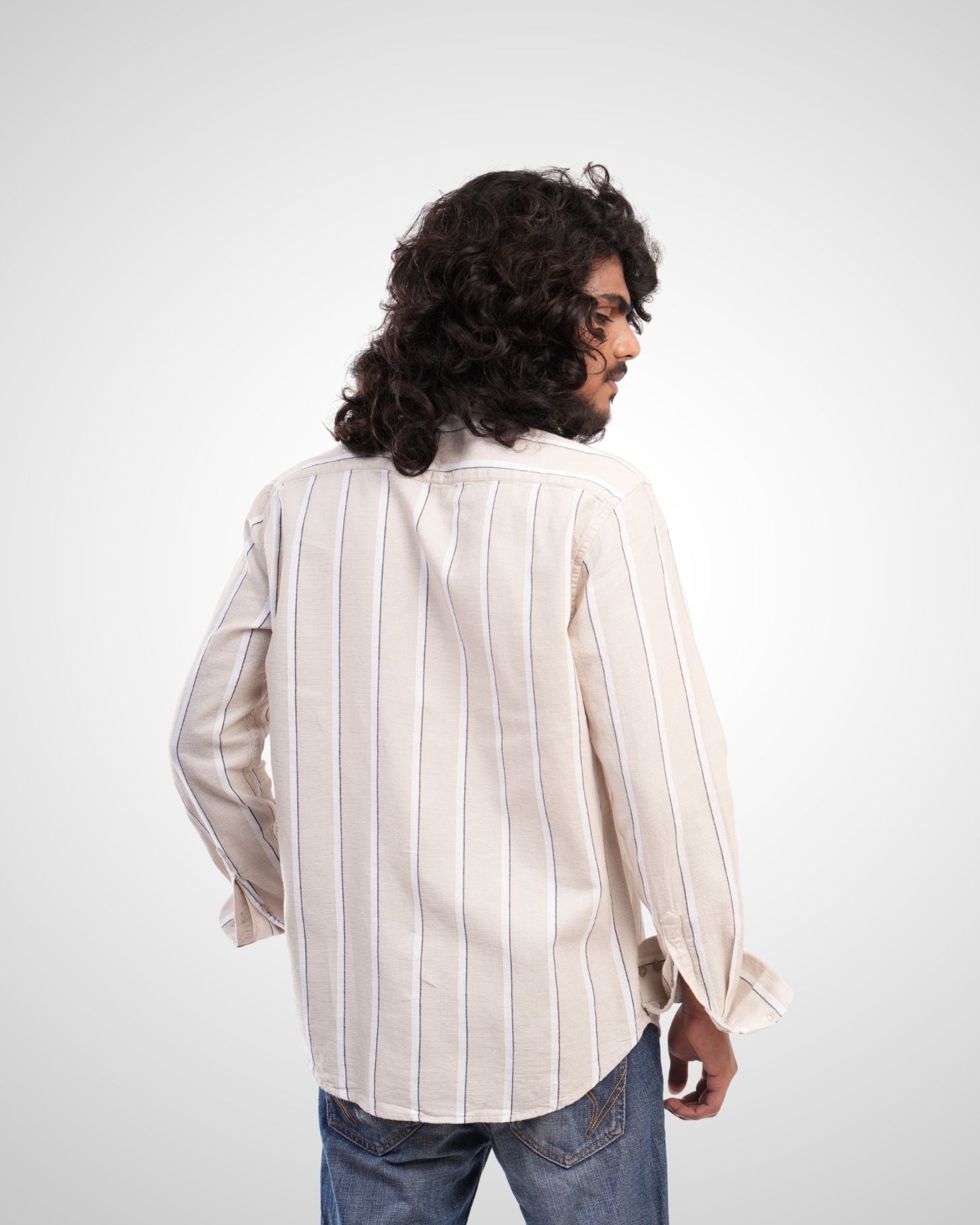 Beige Cotton Dobby Stripe Shirt