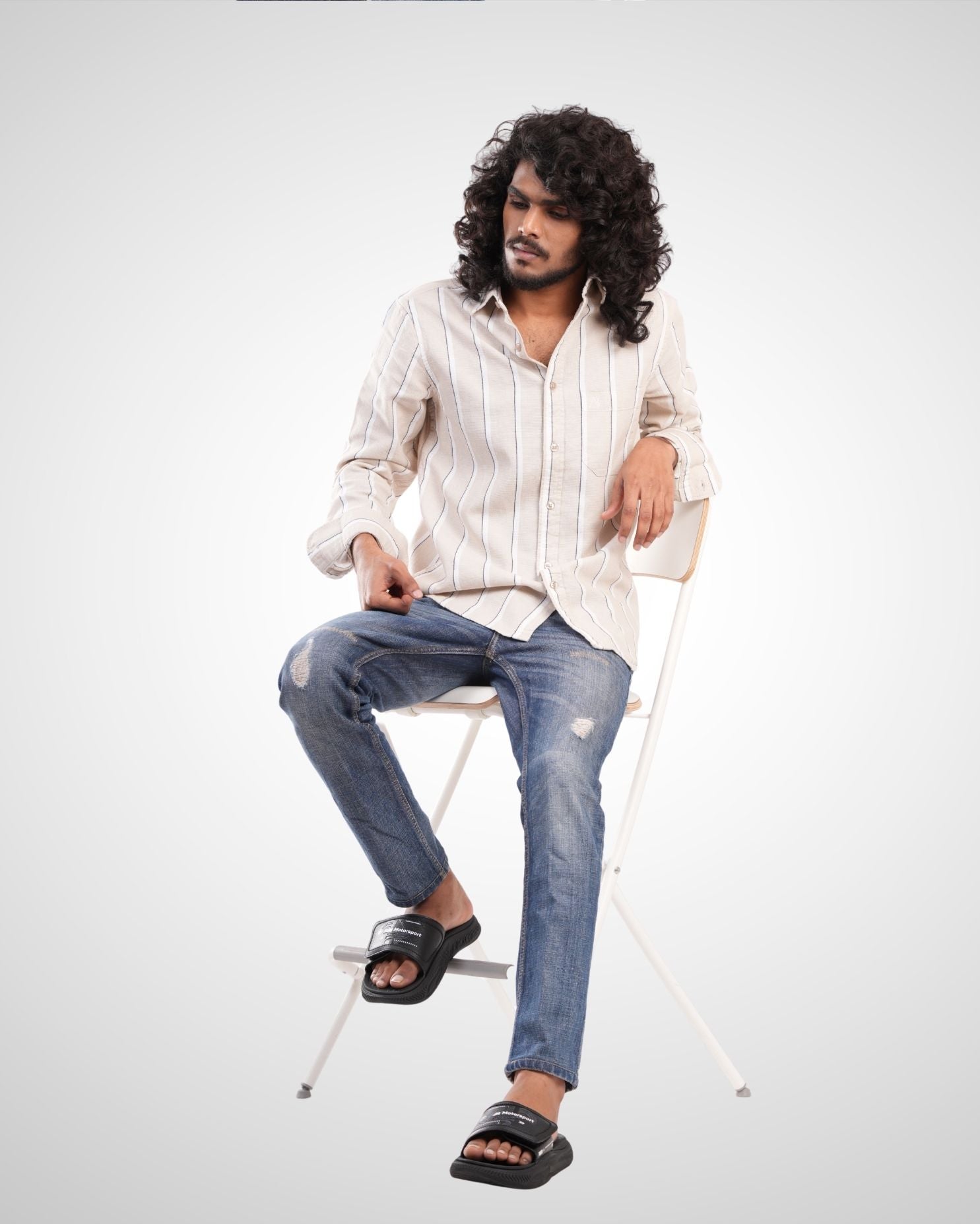 Beige Cotton Dobby Stripe Shirt