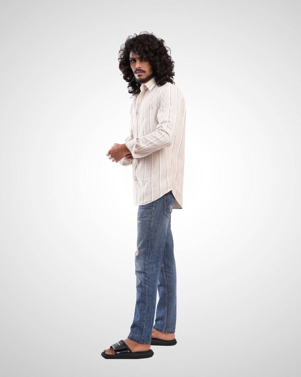 Beige Cotton Dobby Stripe Shirt