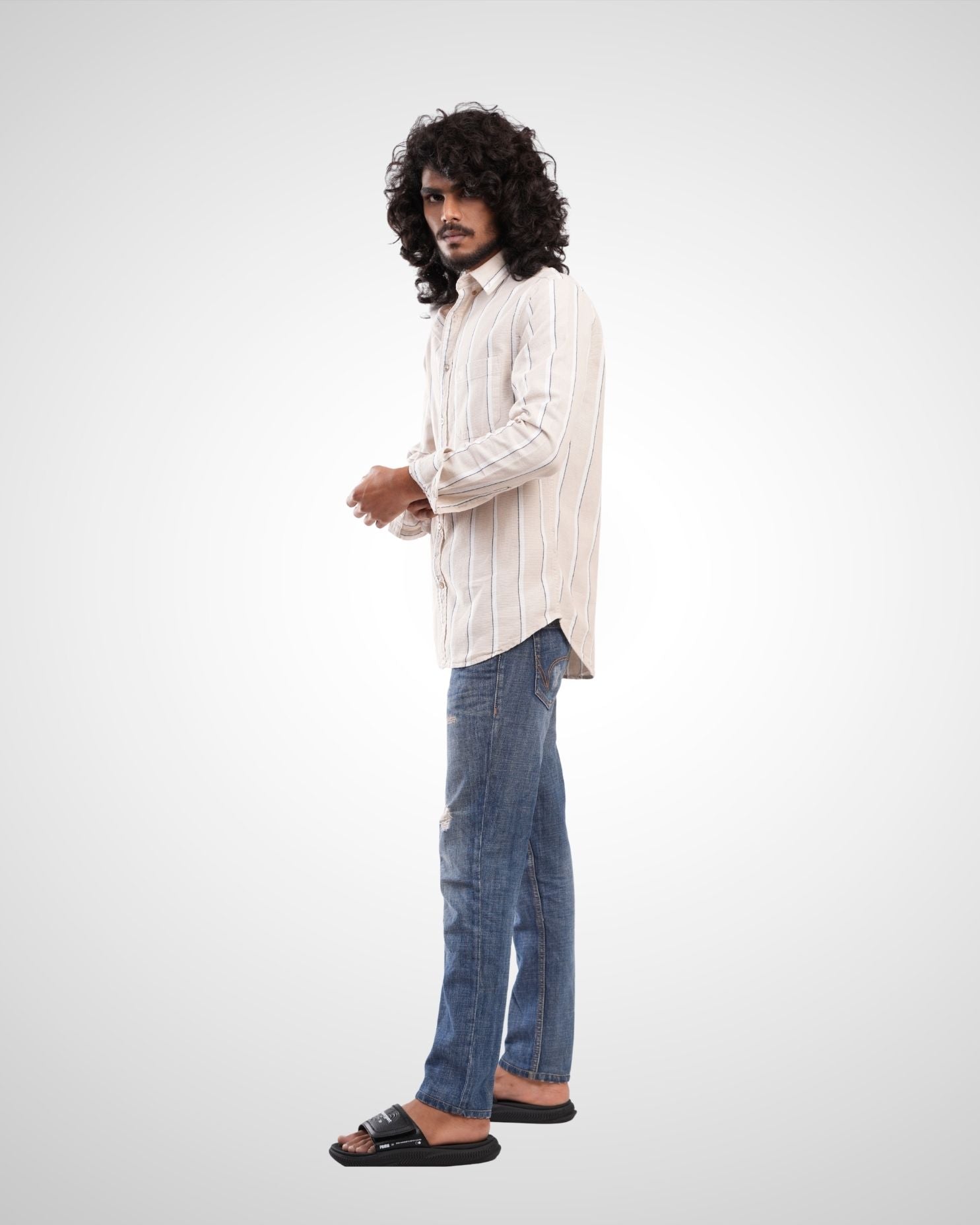 Beige Cotton Dobby Stripe Shirt