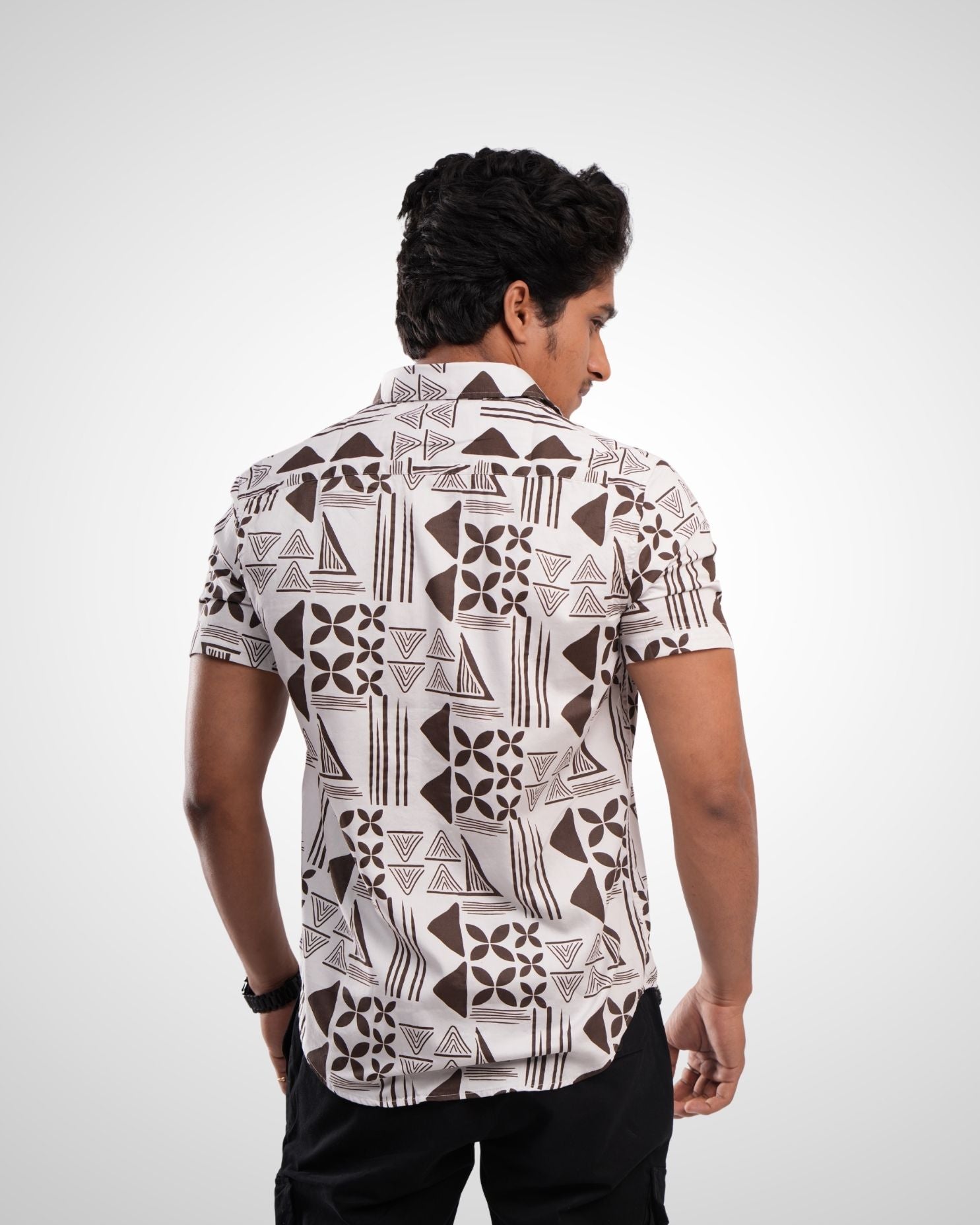 Cream Satin Printed Half Sleeve Shirt