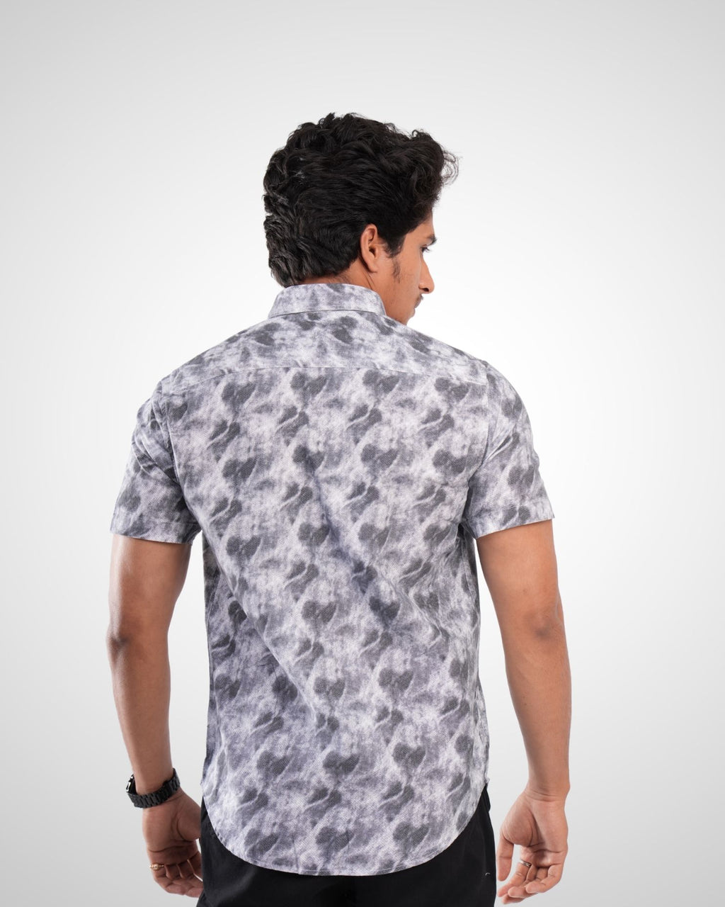 Grey Oxford Printed Half Sleeve Shirt
