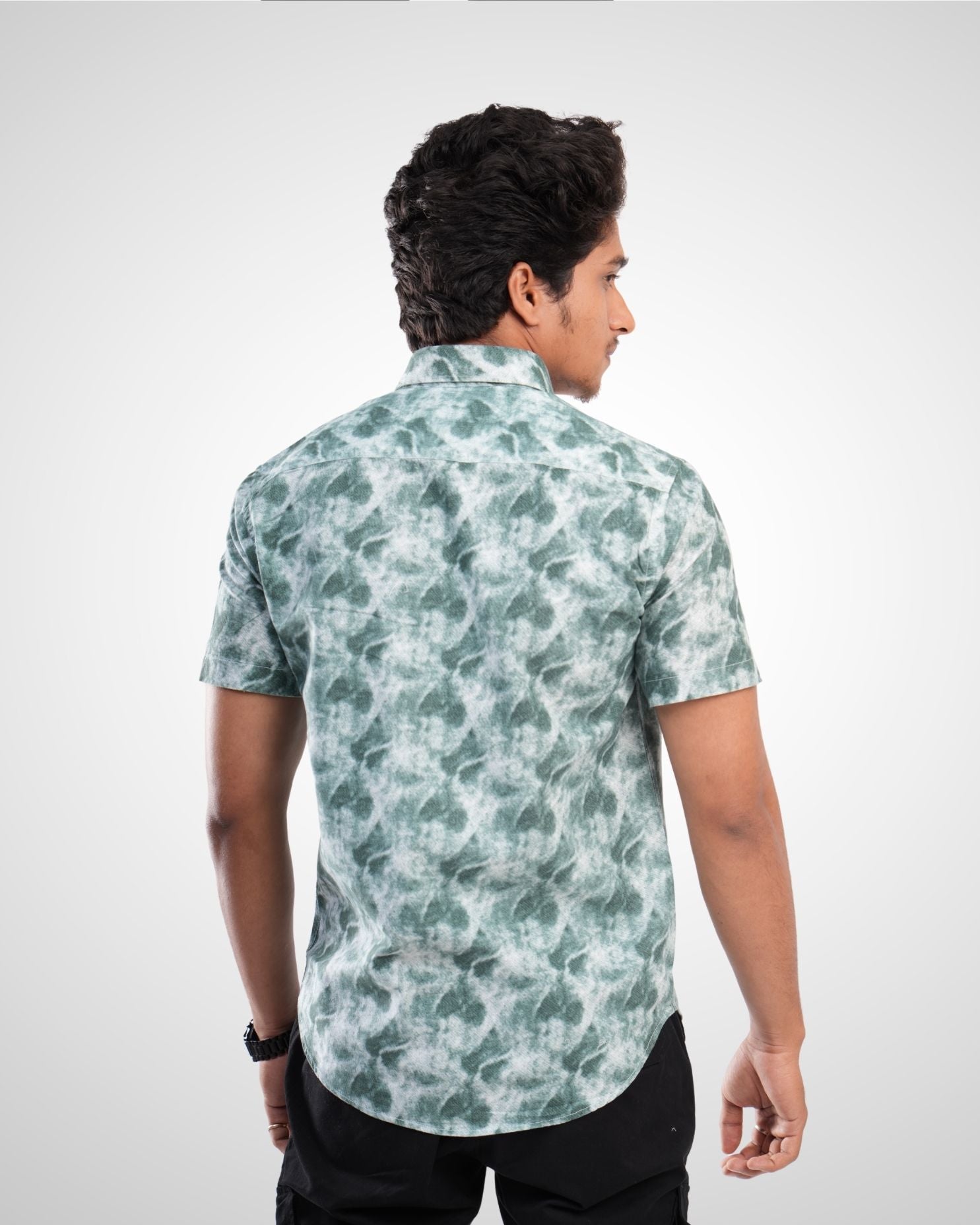 Green Oxford Printed Half Sleeve Shirt