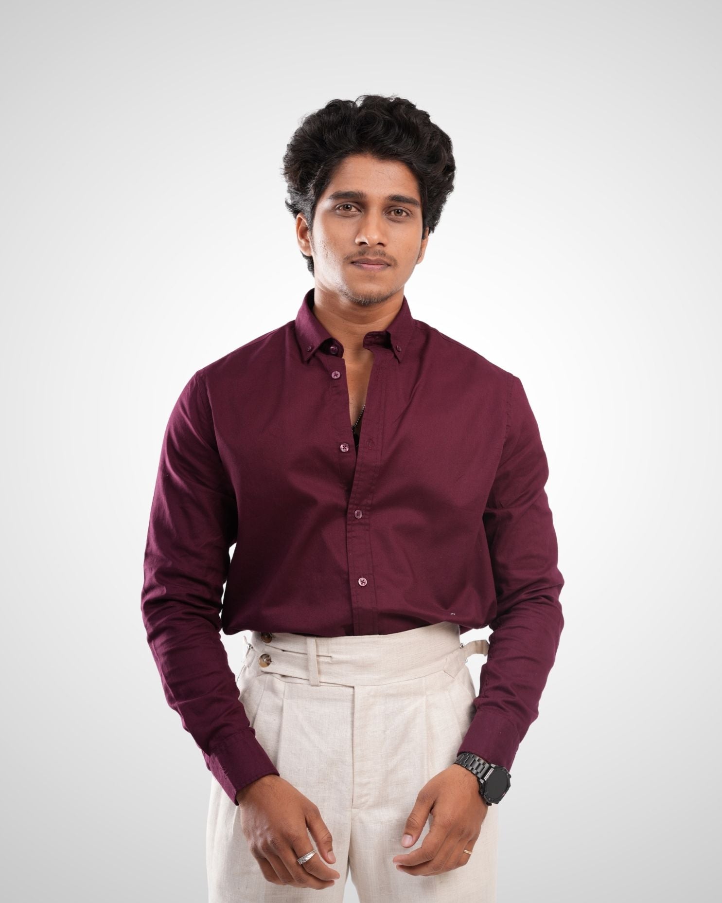 Maroon Cotton Solid Shirt