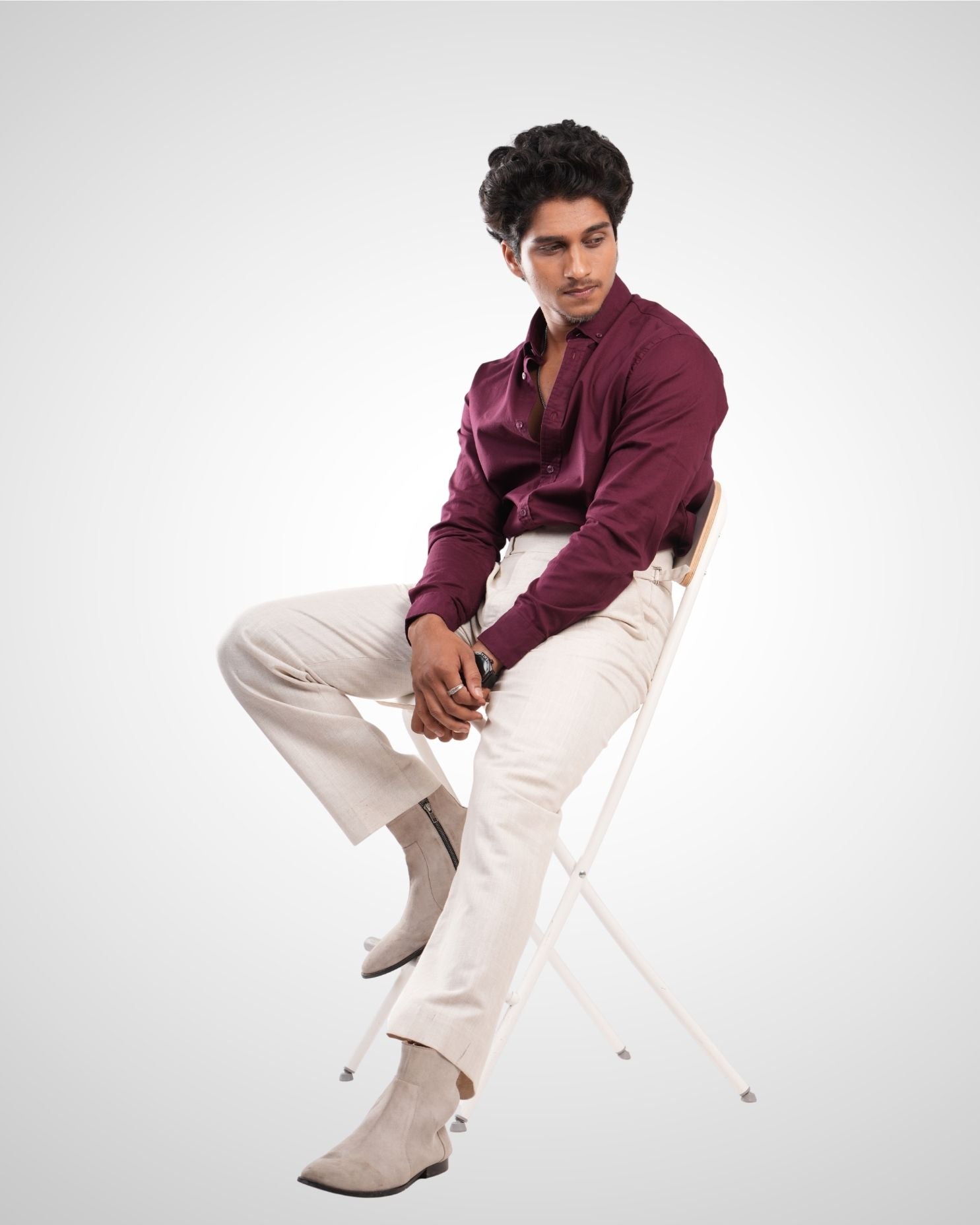 Maroon Cotton Solid Shirt