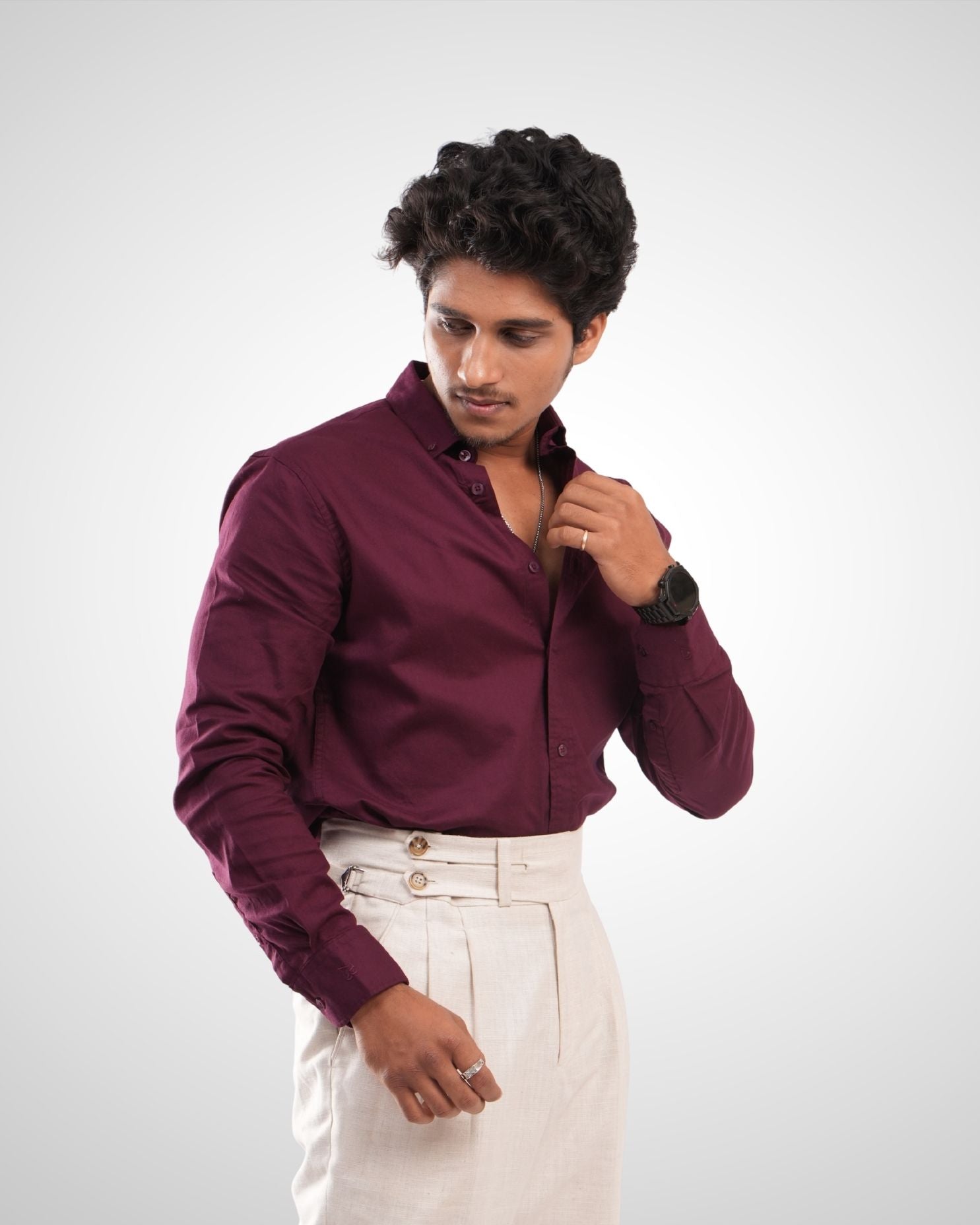 Maroon Cotton Solid Shirt