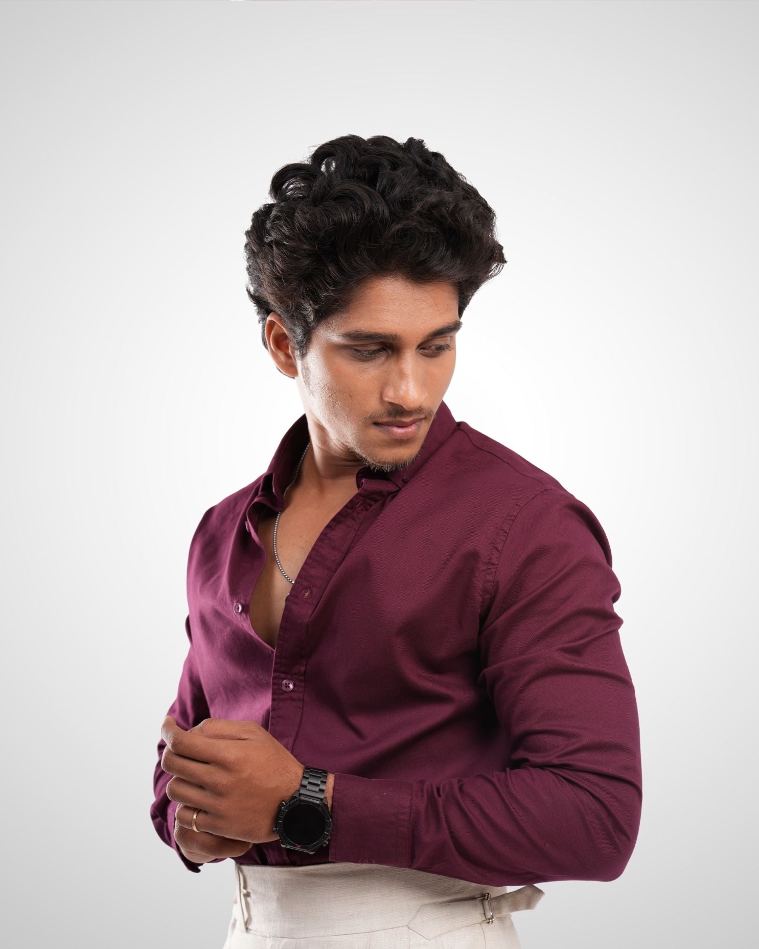 Maroon Cotton Solid Shirt