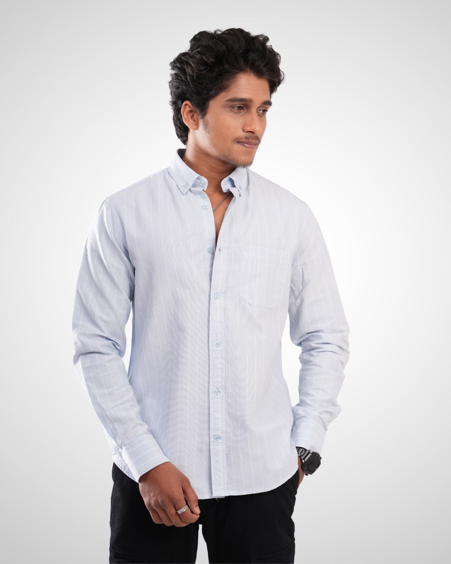 Light Blue Cotton Stripe Shirt
