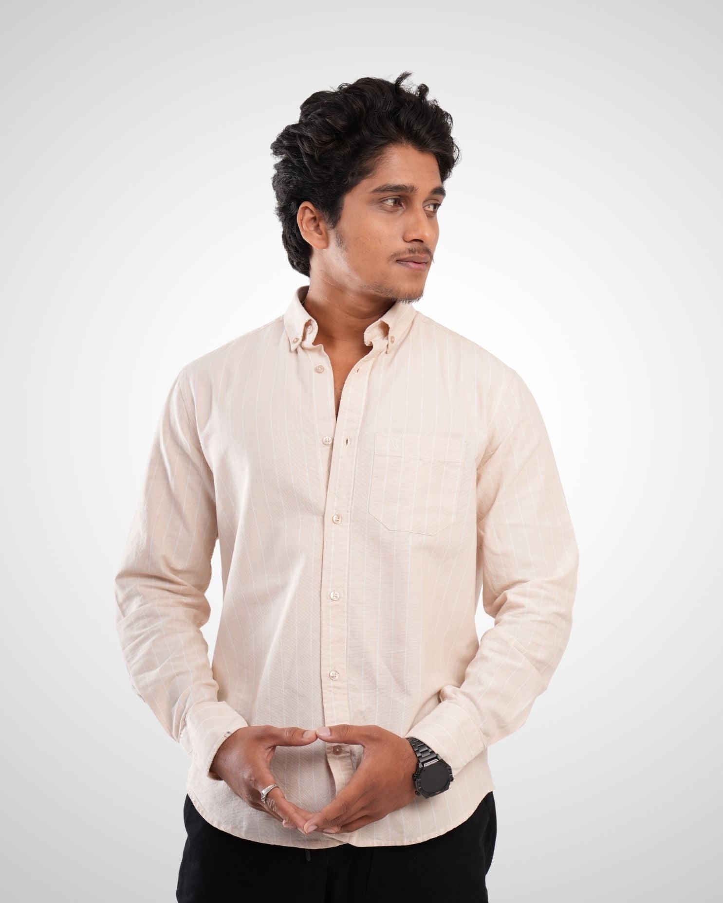 Beige Cotton Stripe Shirt