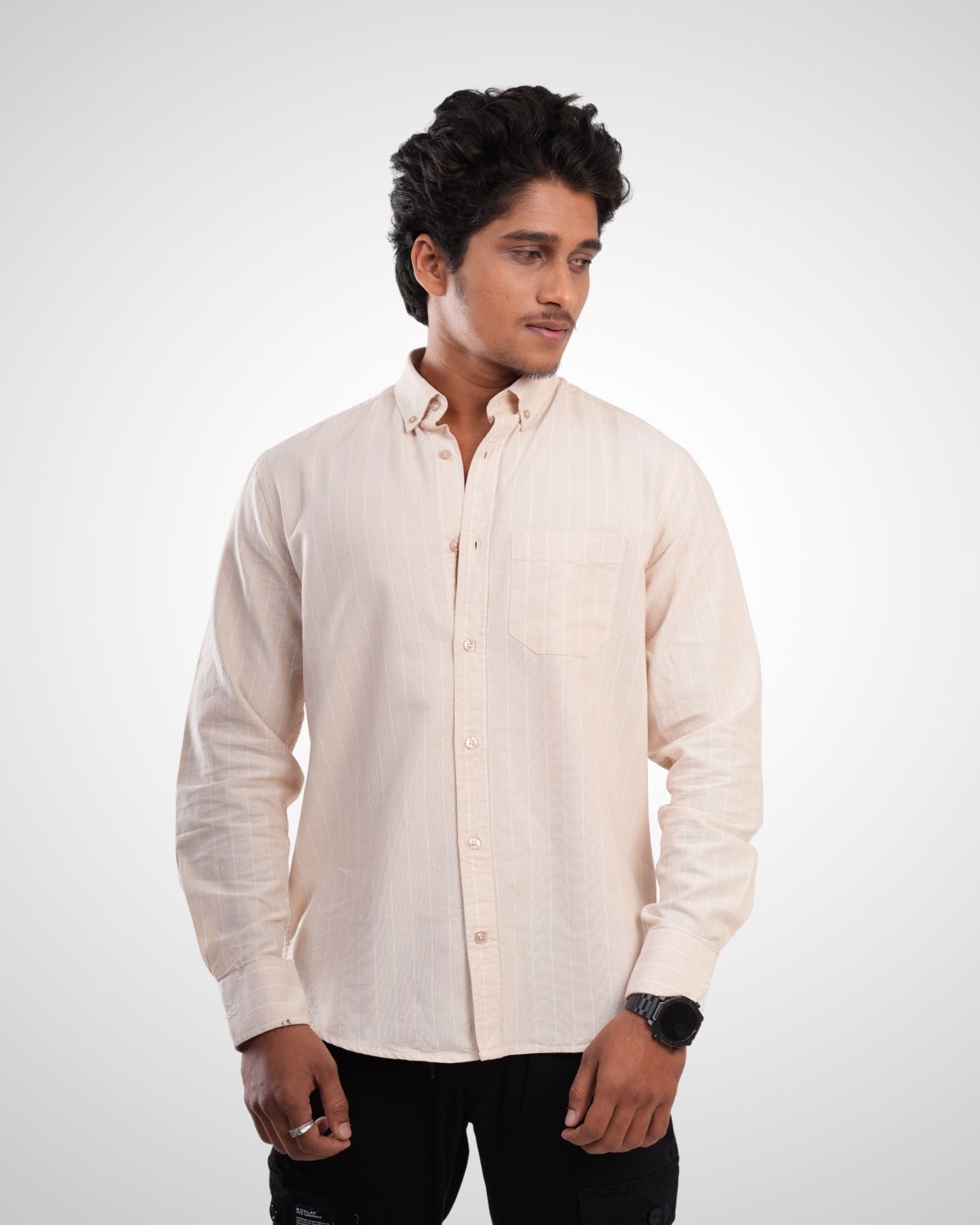 Beige Cotton Stripe Shirt