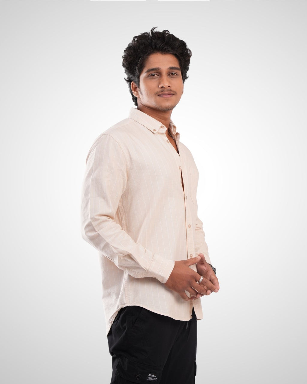 Beige Cotton Stripe Shirt