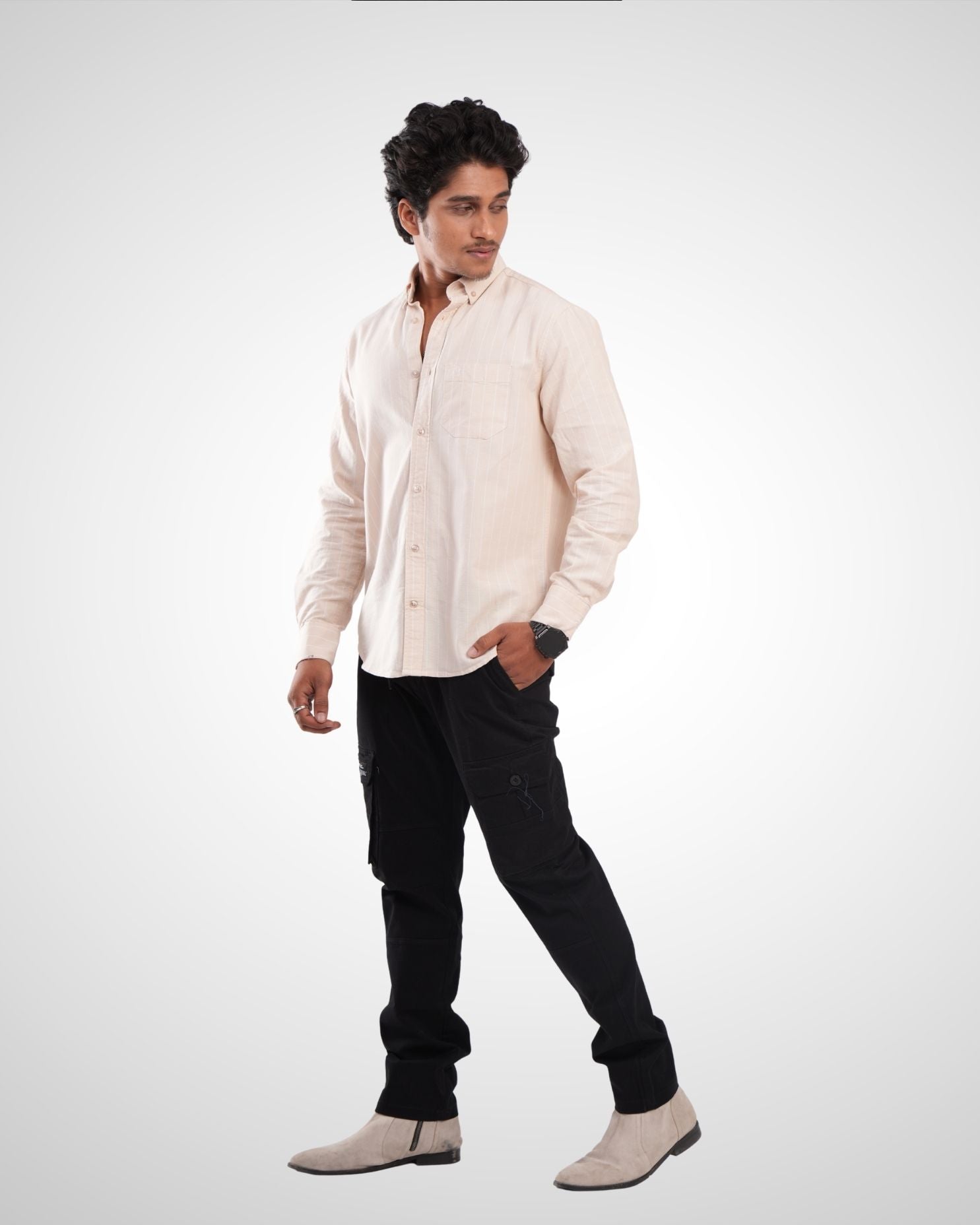 Beige Cotton Stripe Shirt