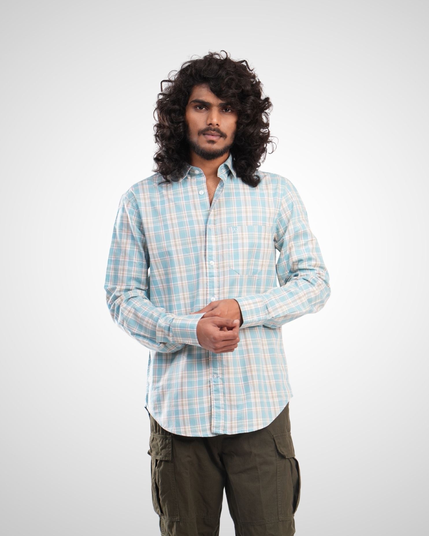 Sky Blue Giza Twill Checked Cotton Shirt