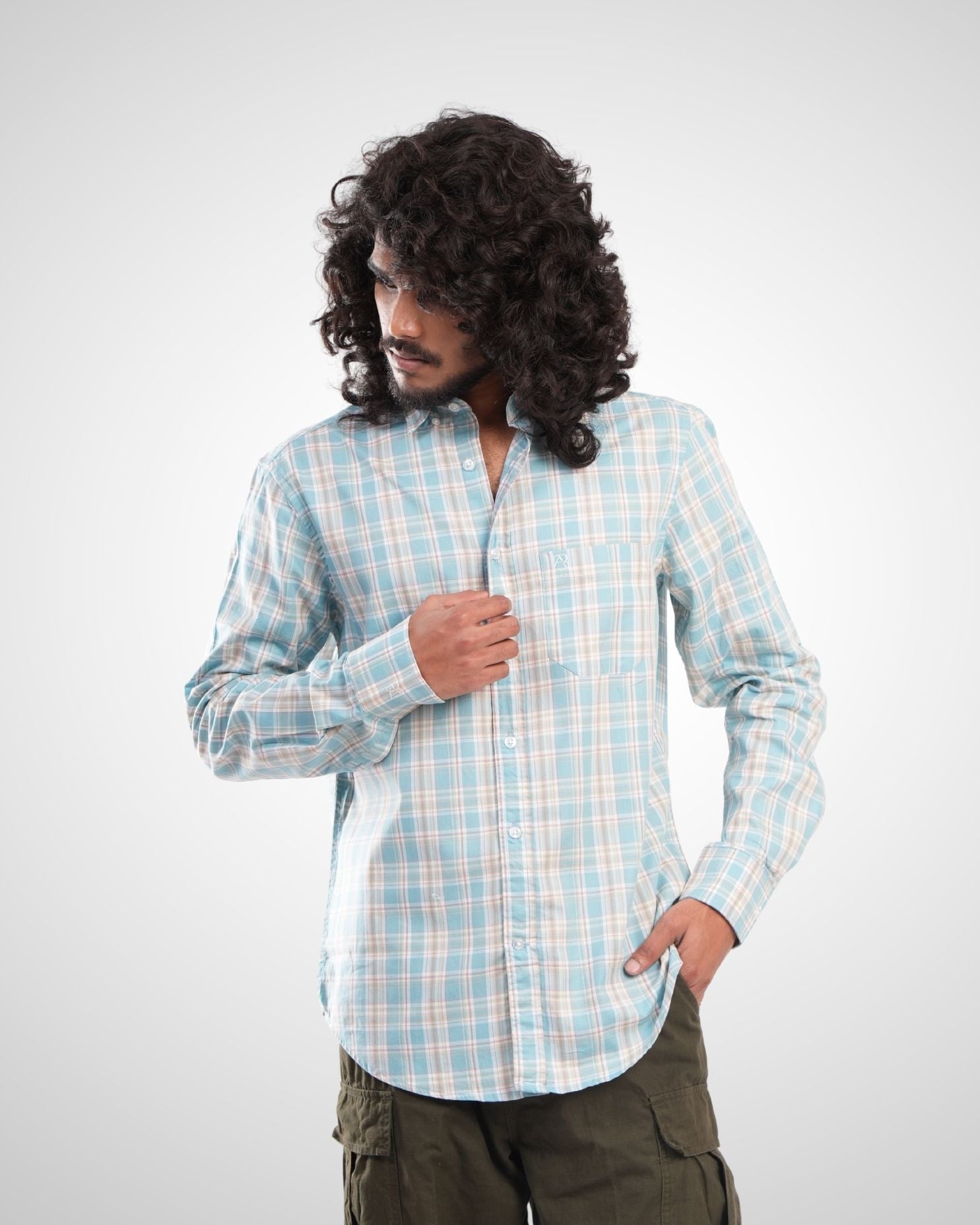 Sky Blue Giza Twill Checked Cotton Shirt