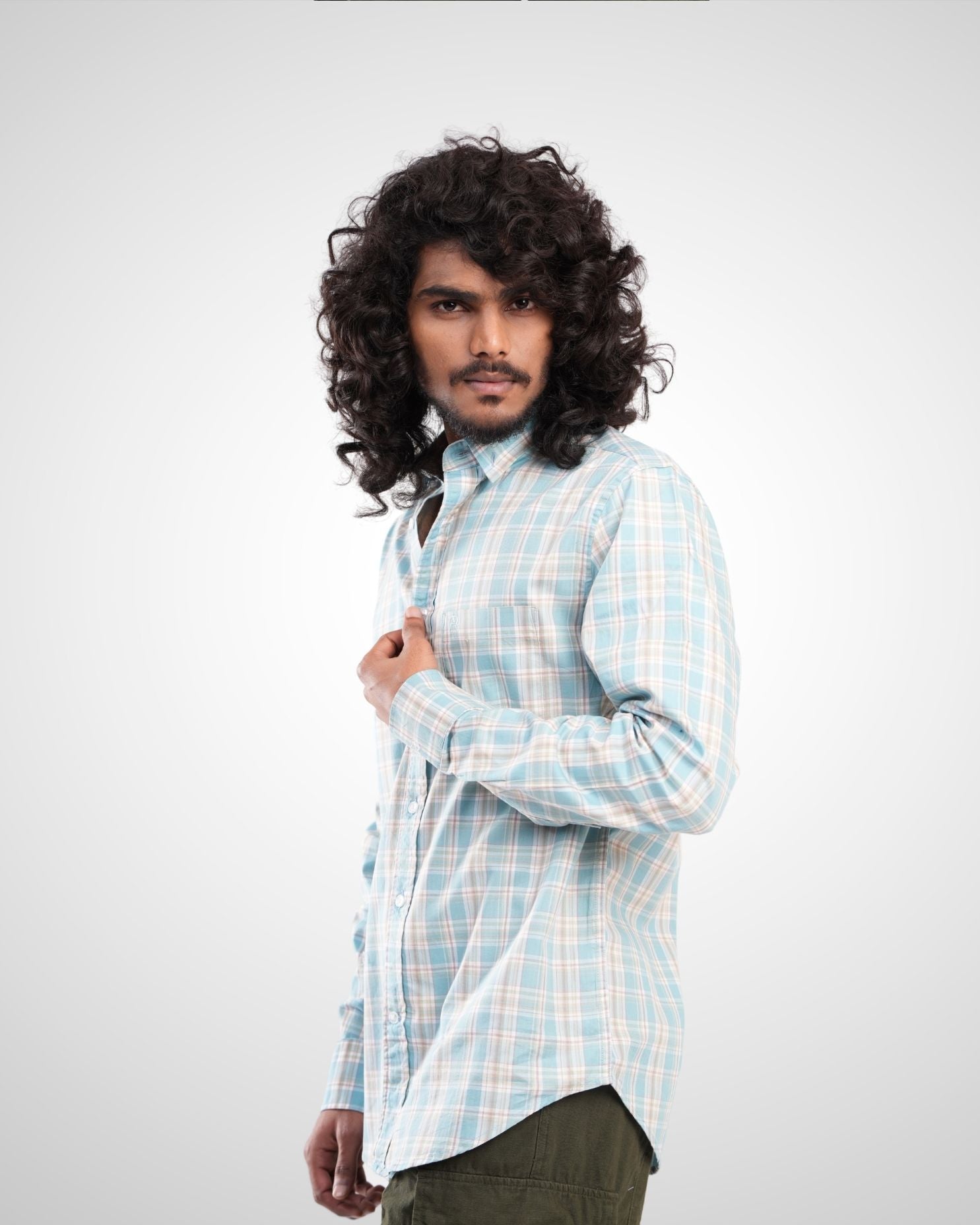 Sky Blue Giza Twill Checked Cotton Shirt