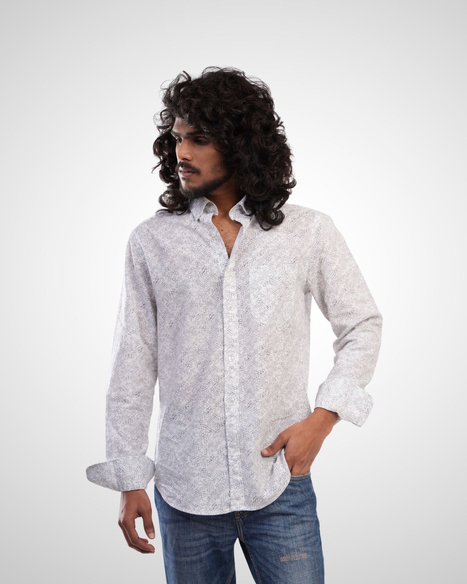 Off-White Cotton Cottlin Print Shirt