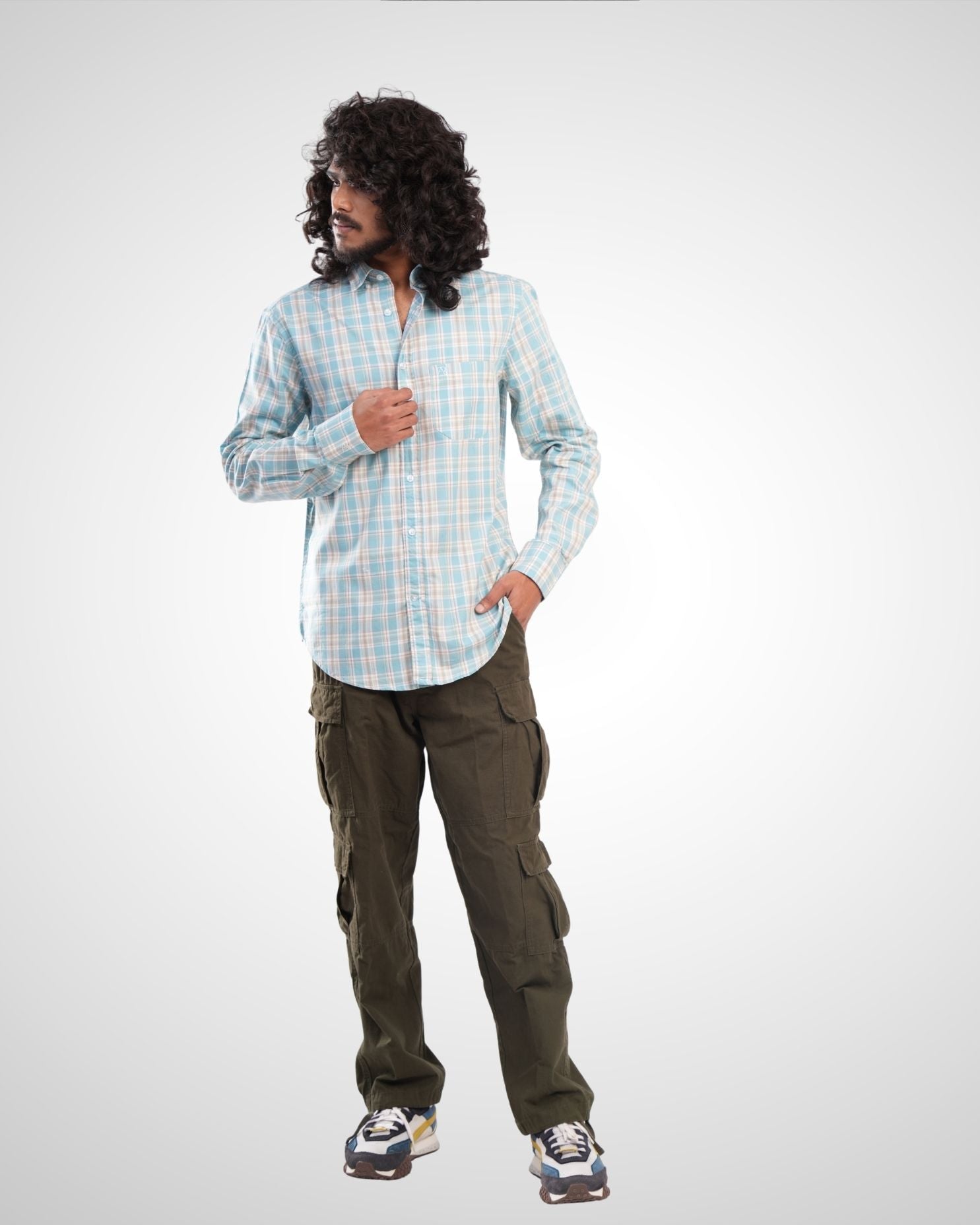 Sky Blue Giza Twill Checked Cotton Shirt
