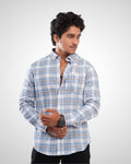 Blue Slub Dobby Checked Cotton Shirt