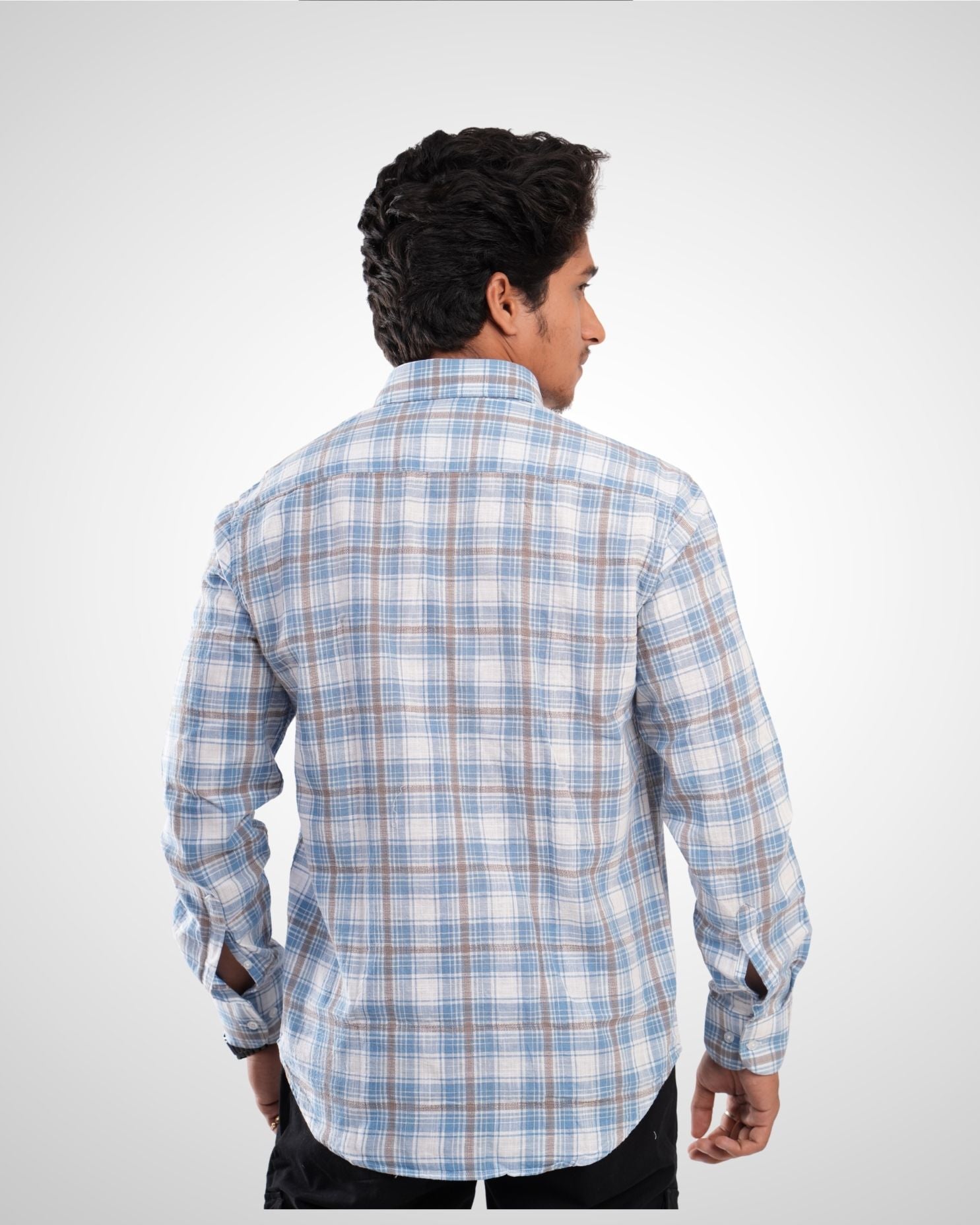Blue Slub Dobby Checked Cotton Shirt