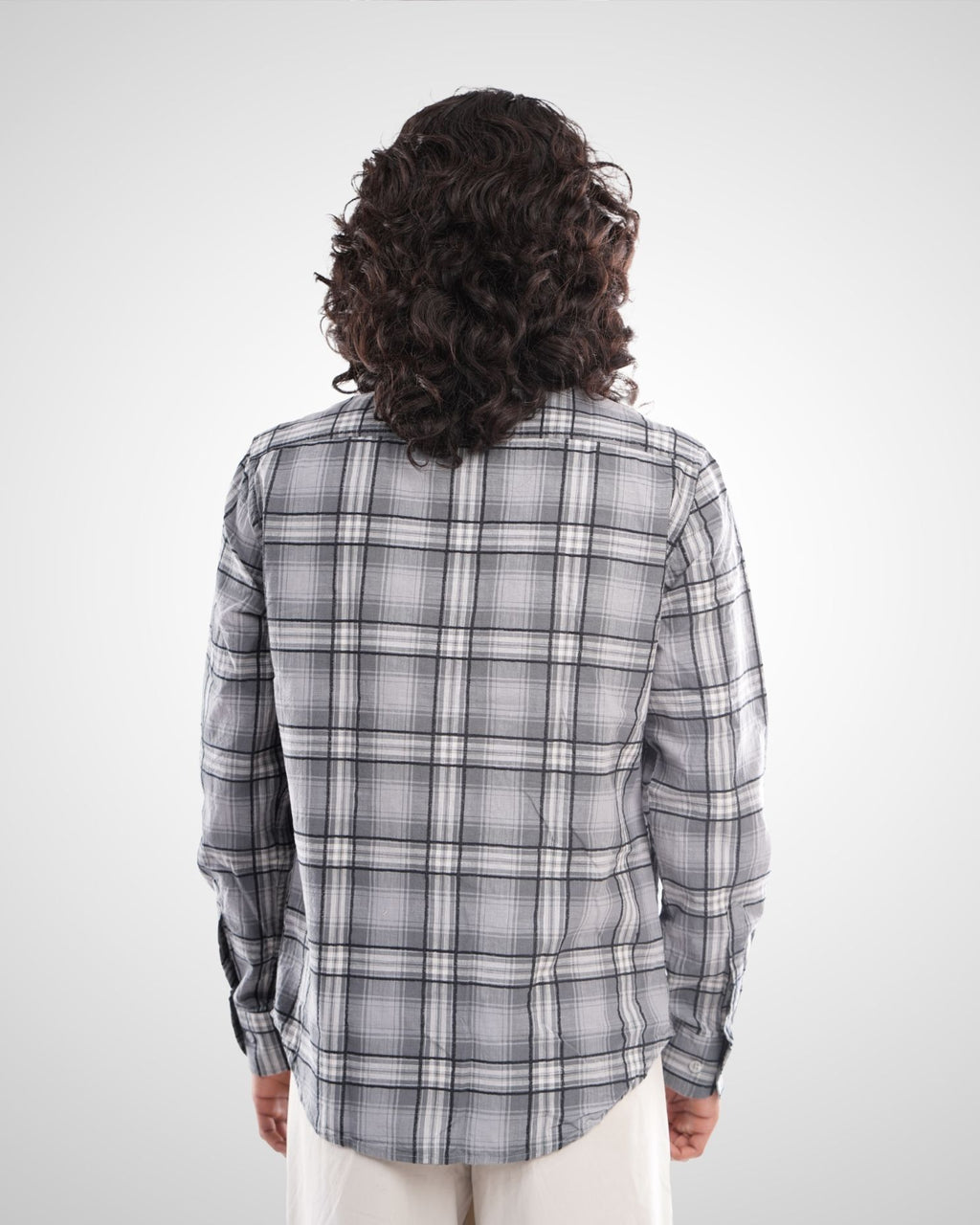 Grey Brushed Twill Checked Shirt
