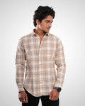 Beige Slub Dobby Checked Cotton Shirt