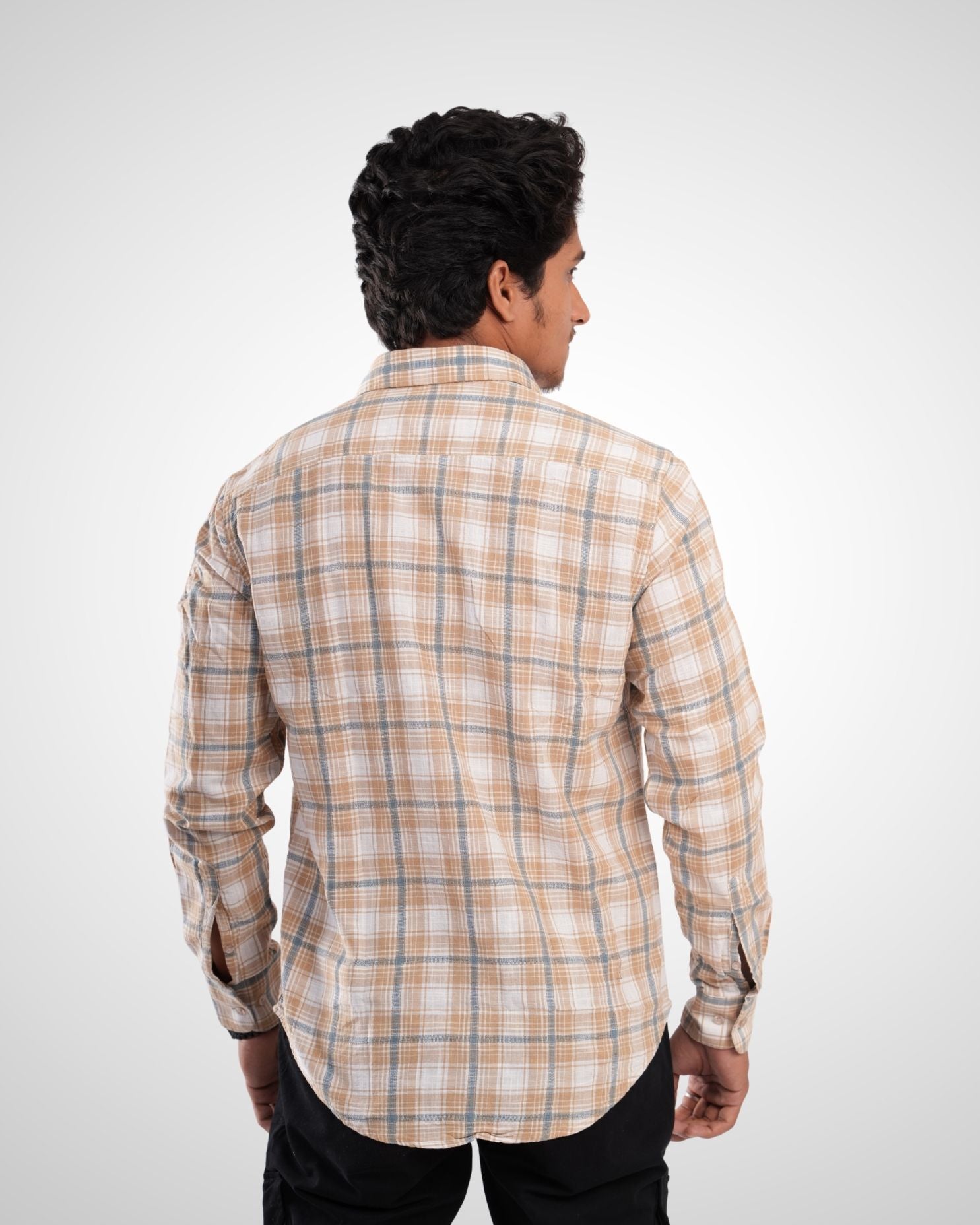 Beige Slub Dobby Checked Cotton Shirt