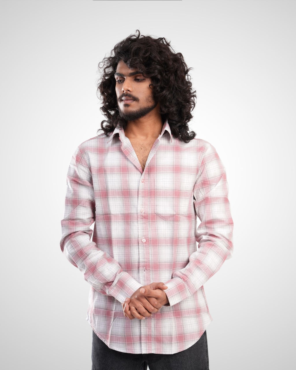 Pink Melange Twill Checked Cotton Shirt