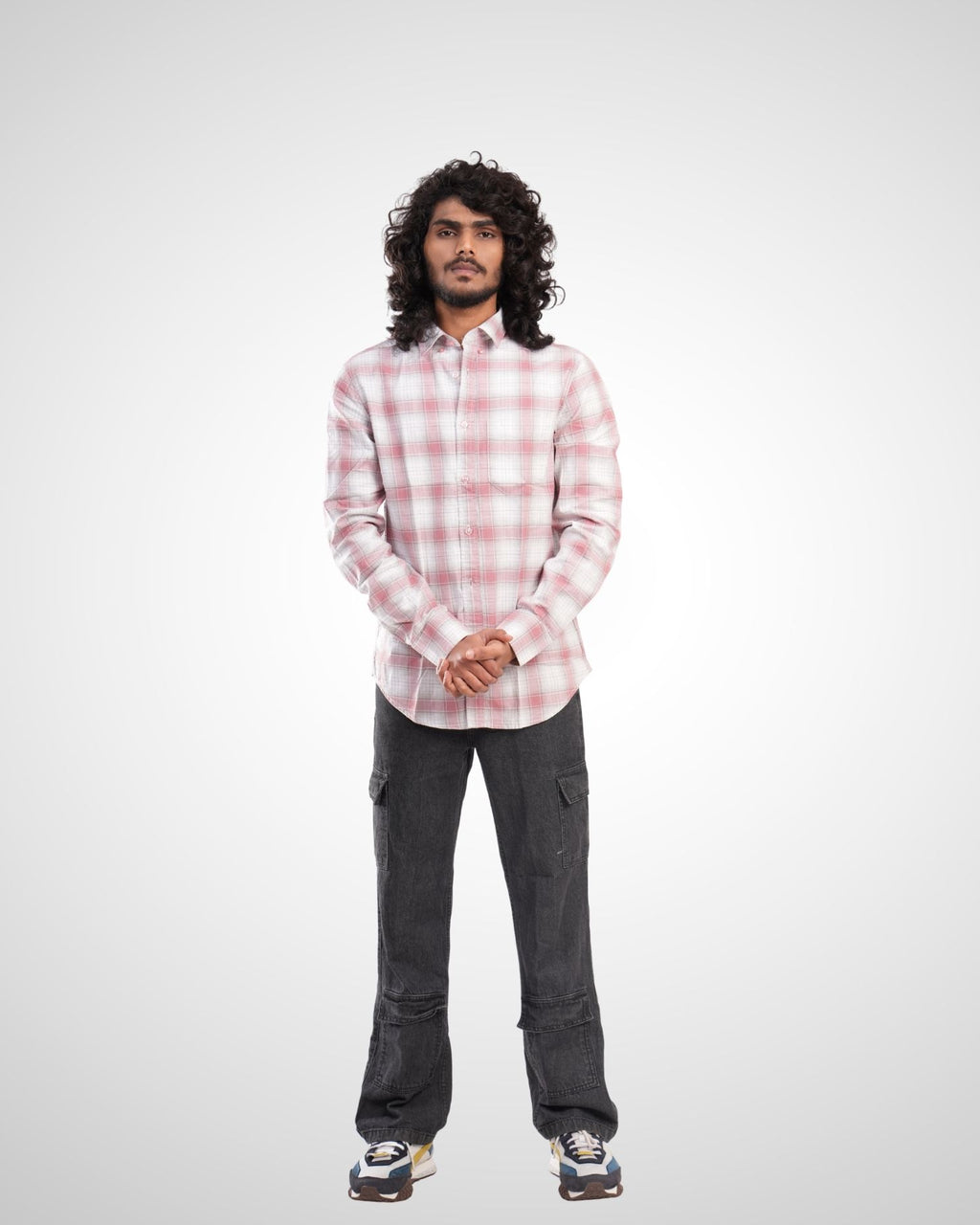 Pink Melange Twill Checked Cotton Shirt