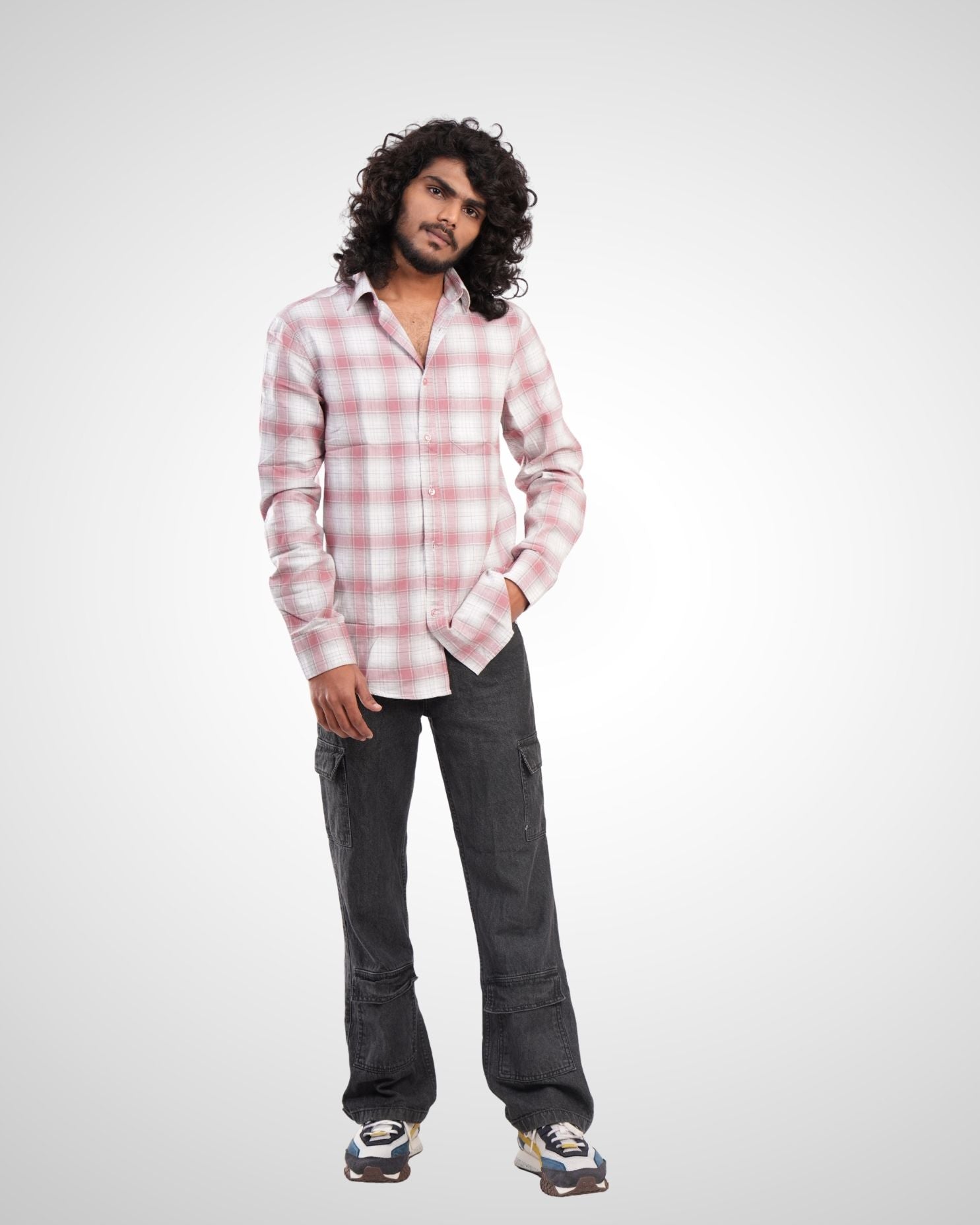 Pink Melange Twill Checked Cotton Shirt