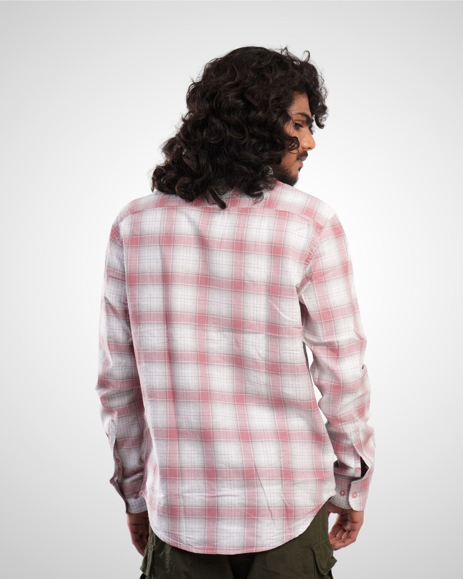 Pink Melange Twill Checked Cotton Shirt