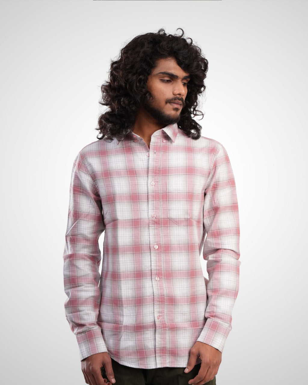 Pink Melange Twill Checked Cotton Shirt
