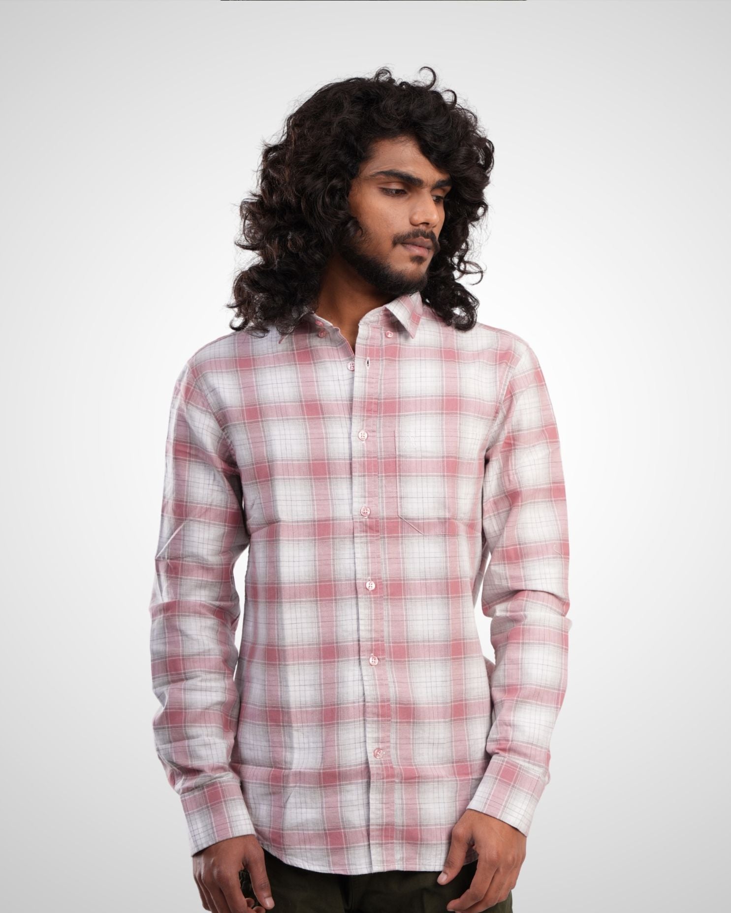 Pink Melange Twill Checked Cotton Shirt
