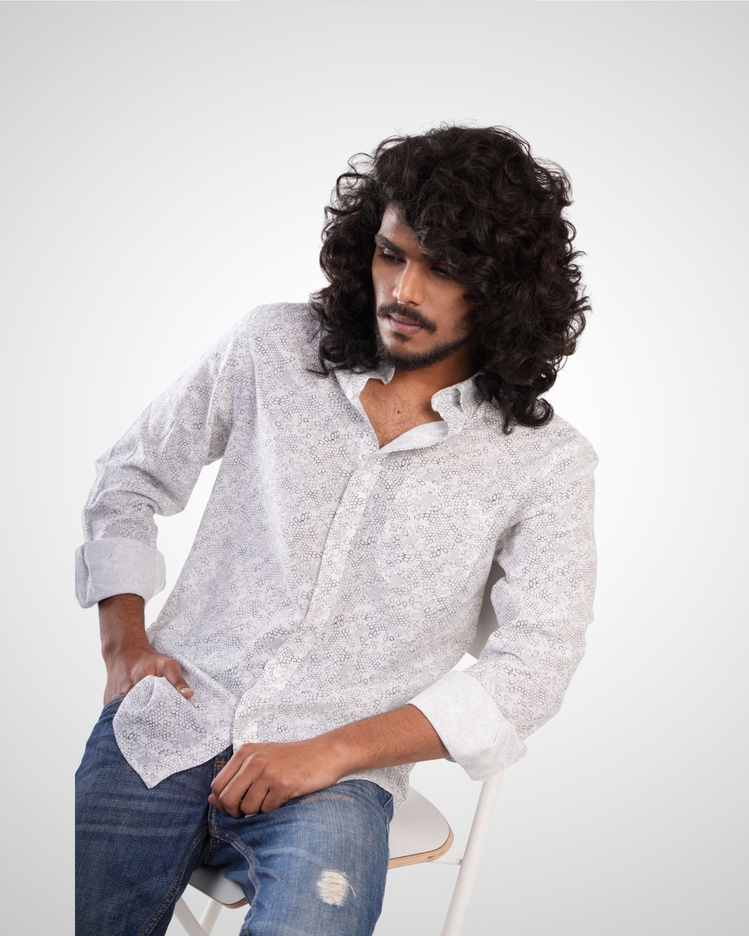 Off-White Cotton Cottlin Print Shirt