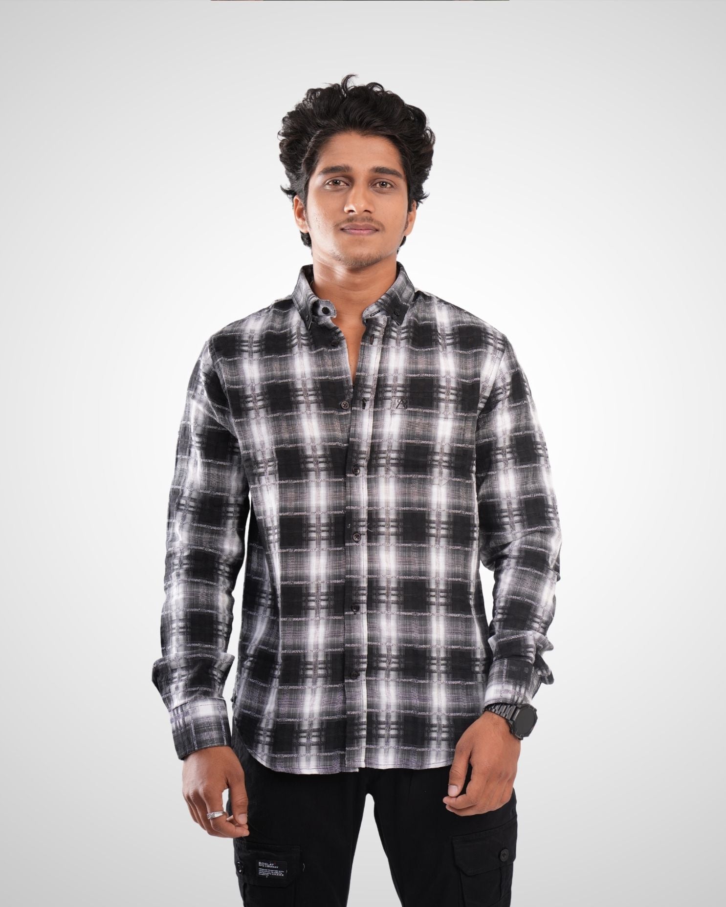 Black & White Twill Checked Cotton Shirt