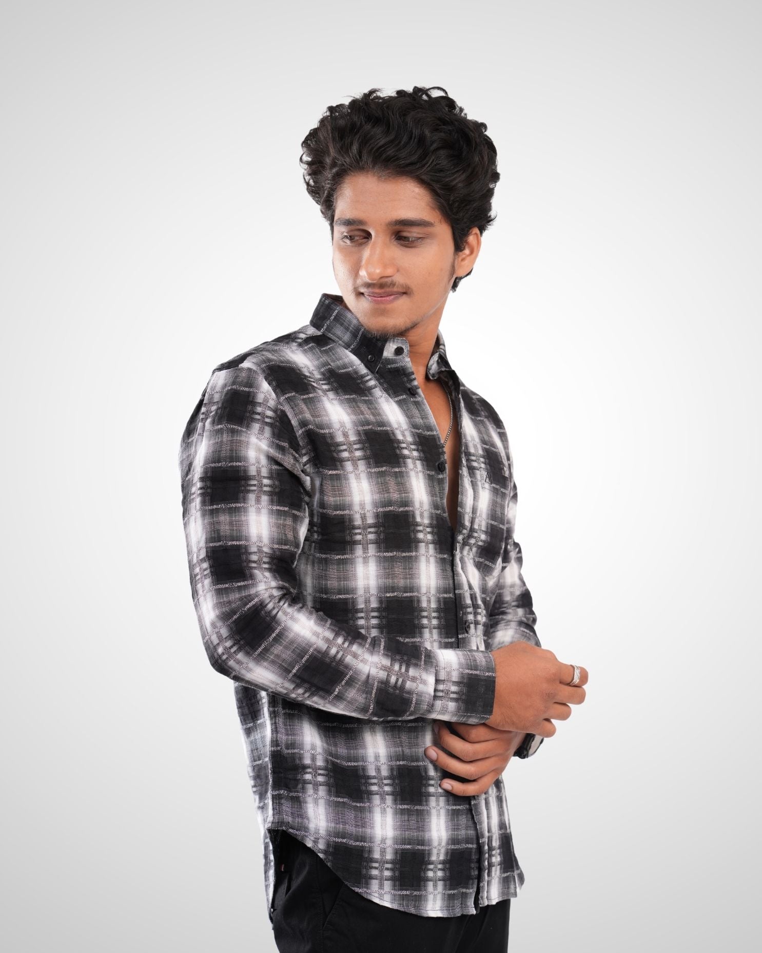 Black & White Twill Checked Cotton Shirt