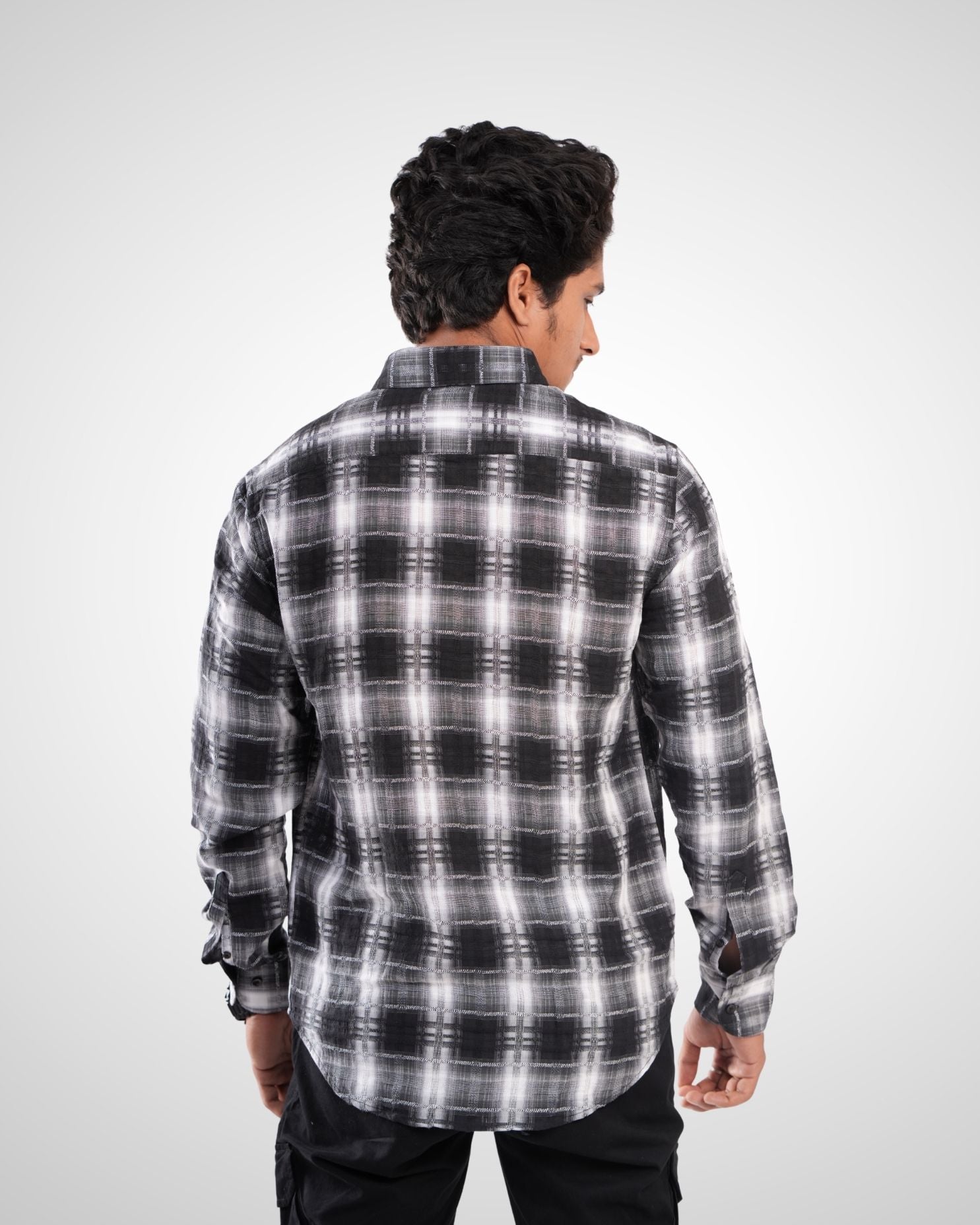 Black & White Twill Checked Cotton Shirt