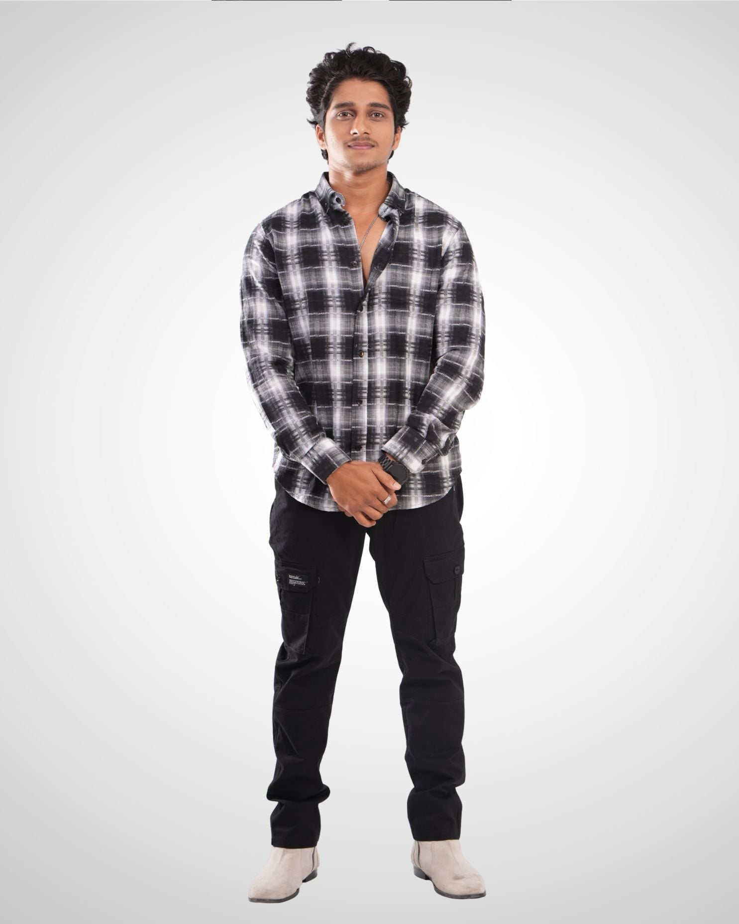 Black & White Twill Checked Cotton Shirt