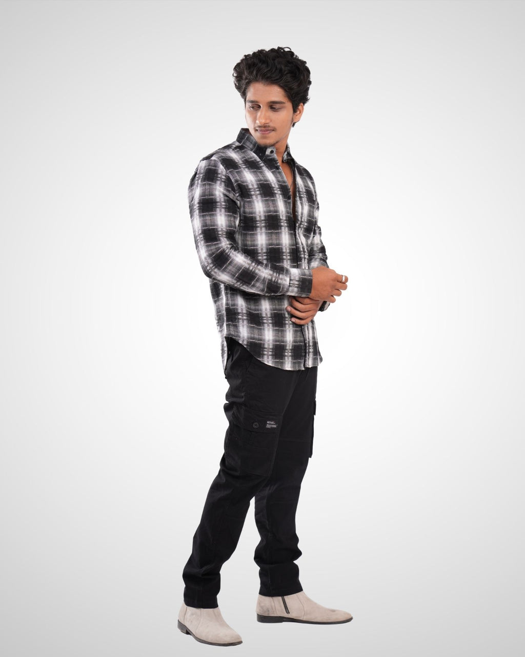 Black & White Twill Checked Cotton Shirt