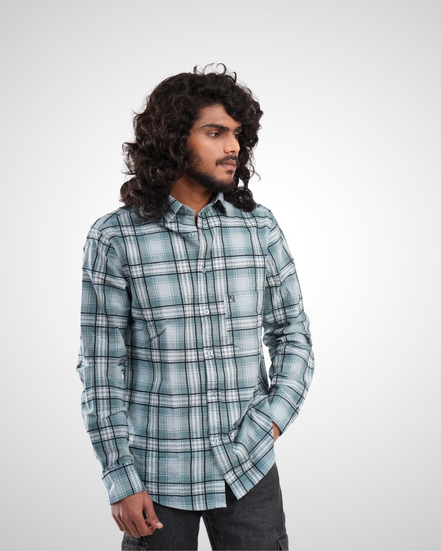 Teal Channel Boddu Checked Cotton Shirt