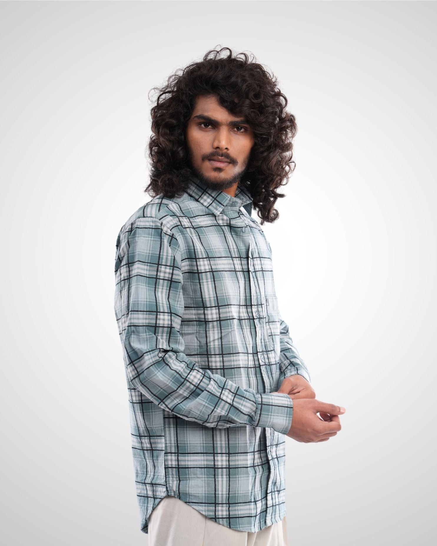 Teal Channel Boddu Checked Cotton Shirt